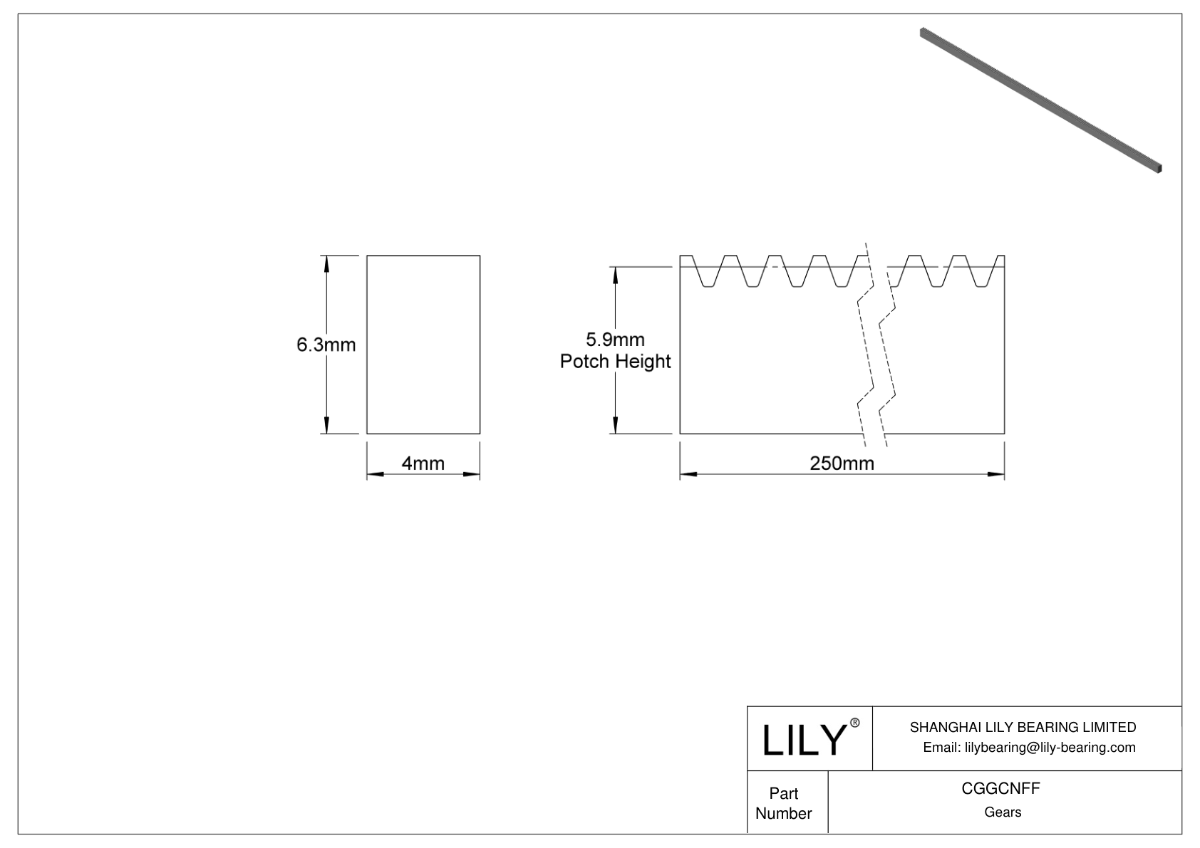 CGGCNFF 塑料公制齿轮齿条 - 20° 压力角 cad drawing