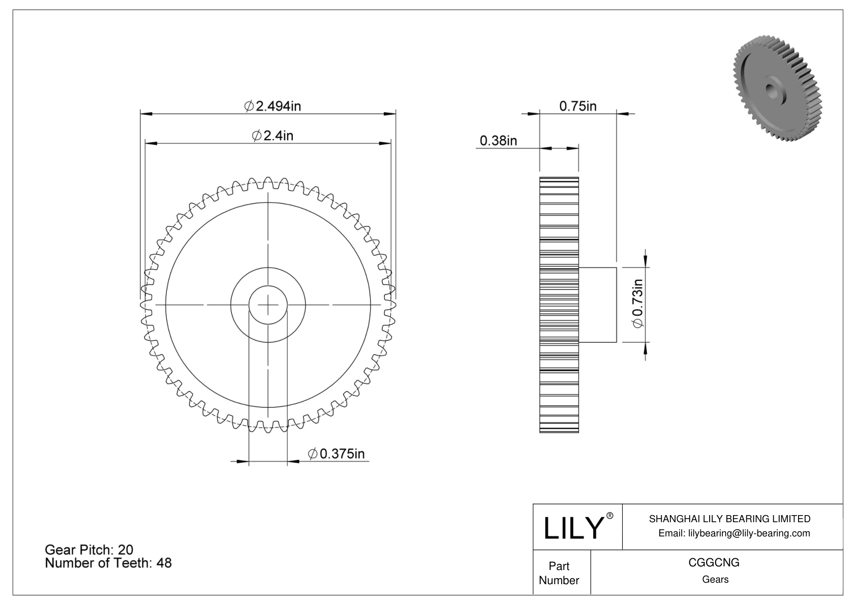 CGGCNG Engranajes de plástico en pulgadas - Ángulo de presión de 20 cad drawing