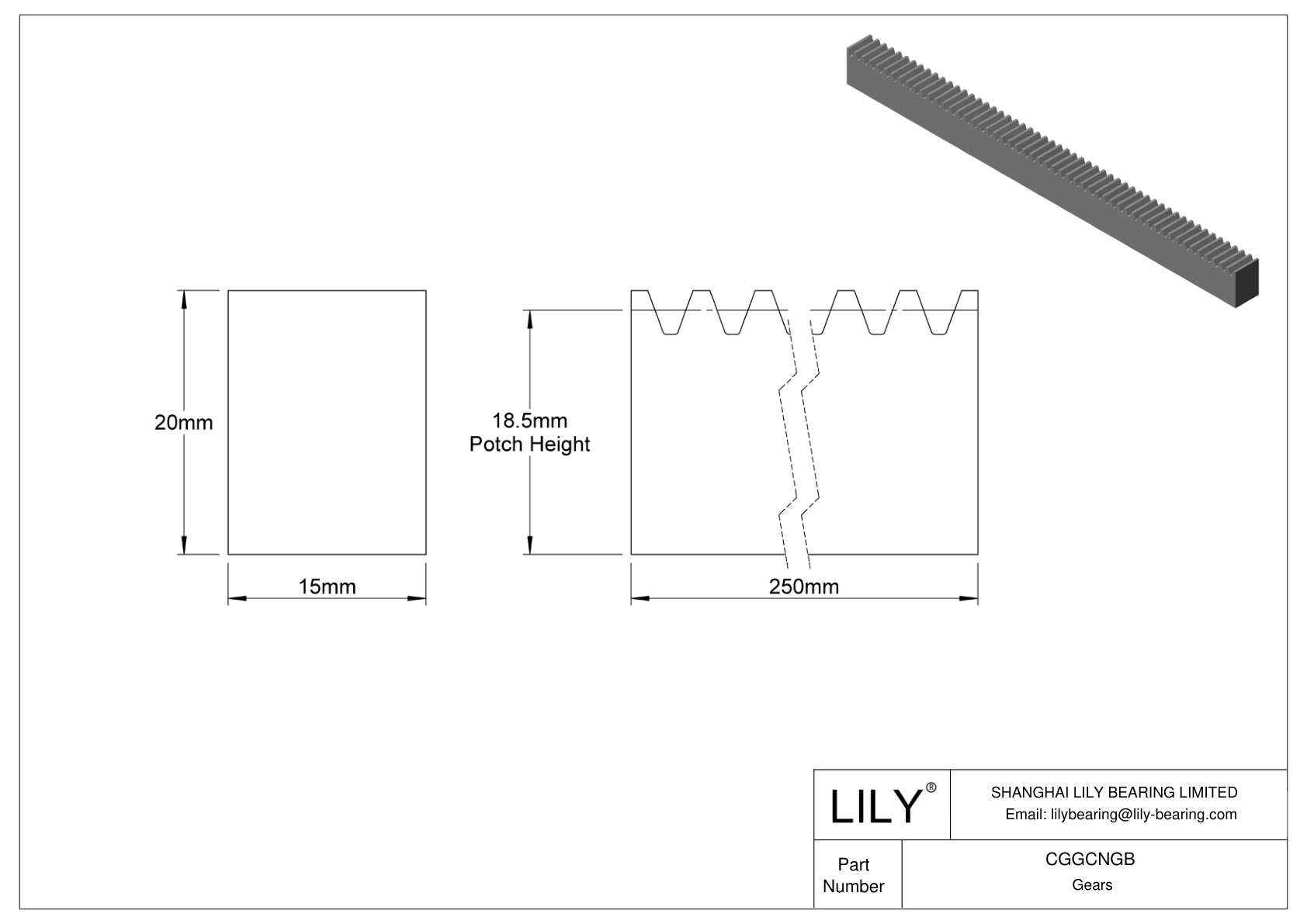 CGGCNGB 塑料公制齿轮齿条 - 20° 压力角 cad drawing