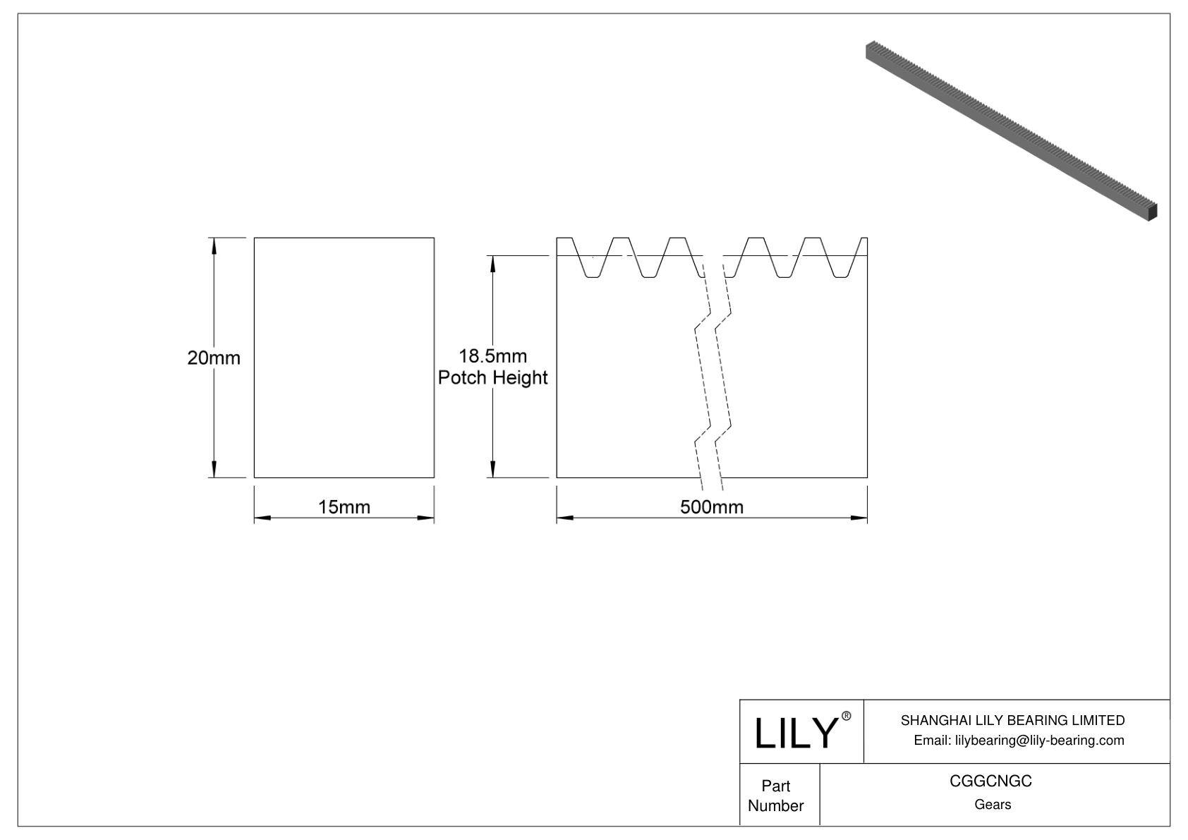 CGGCNGC Plastic Metric Gear Rack - 20° Pressure Angle cad drawing