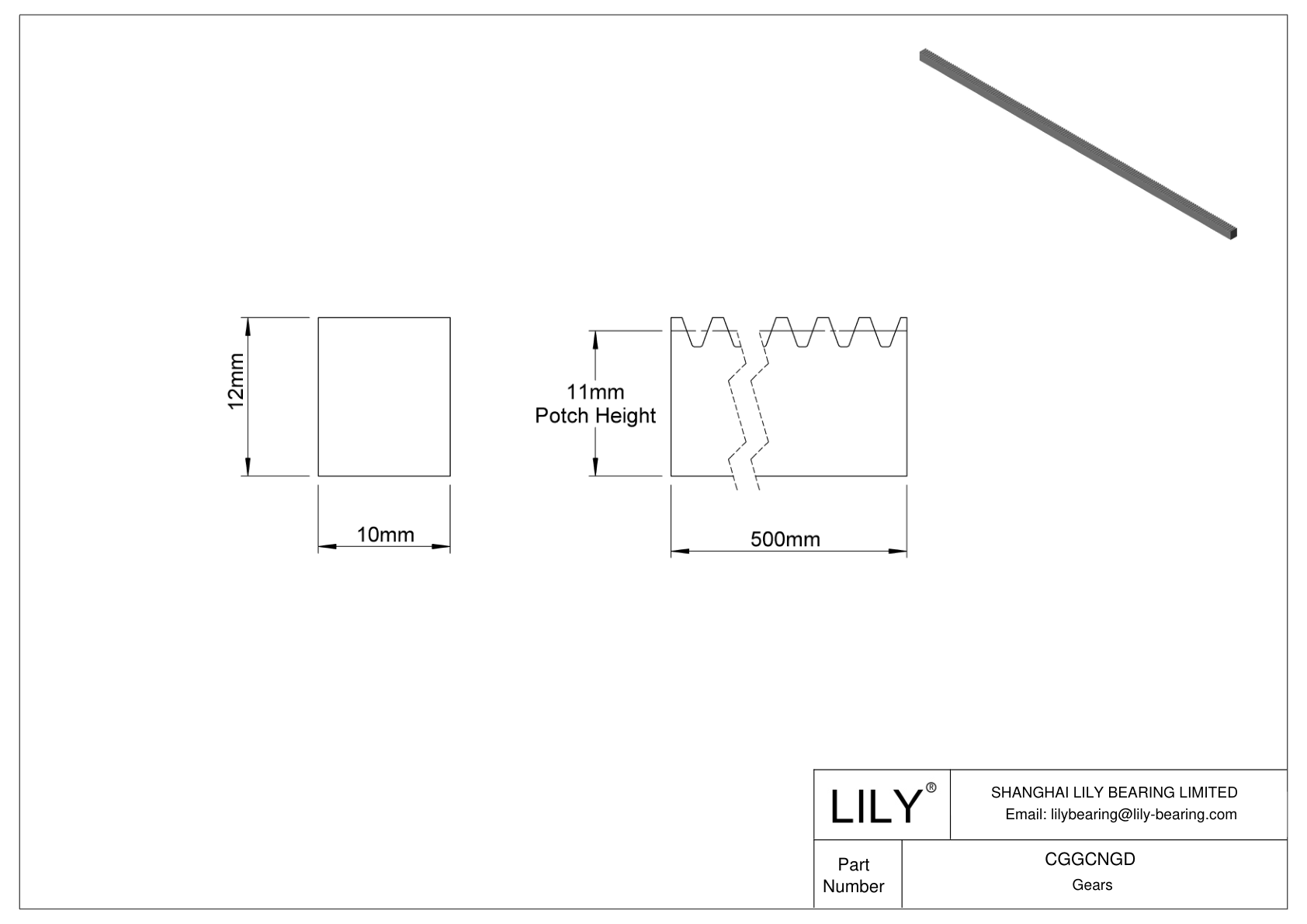 CGGCNGD 塑料公制齿轮齿条 - 20° 压力角 cad drawing