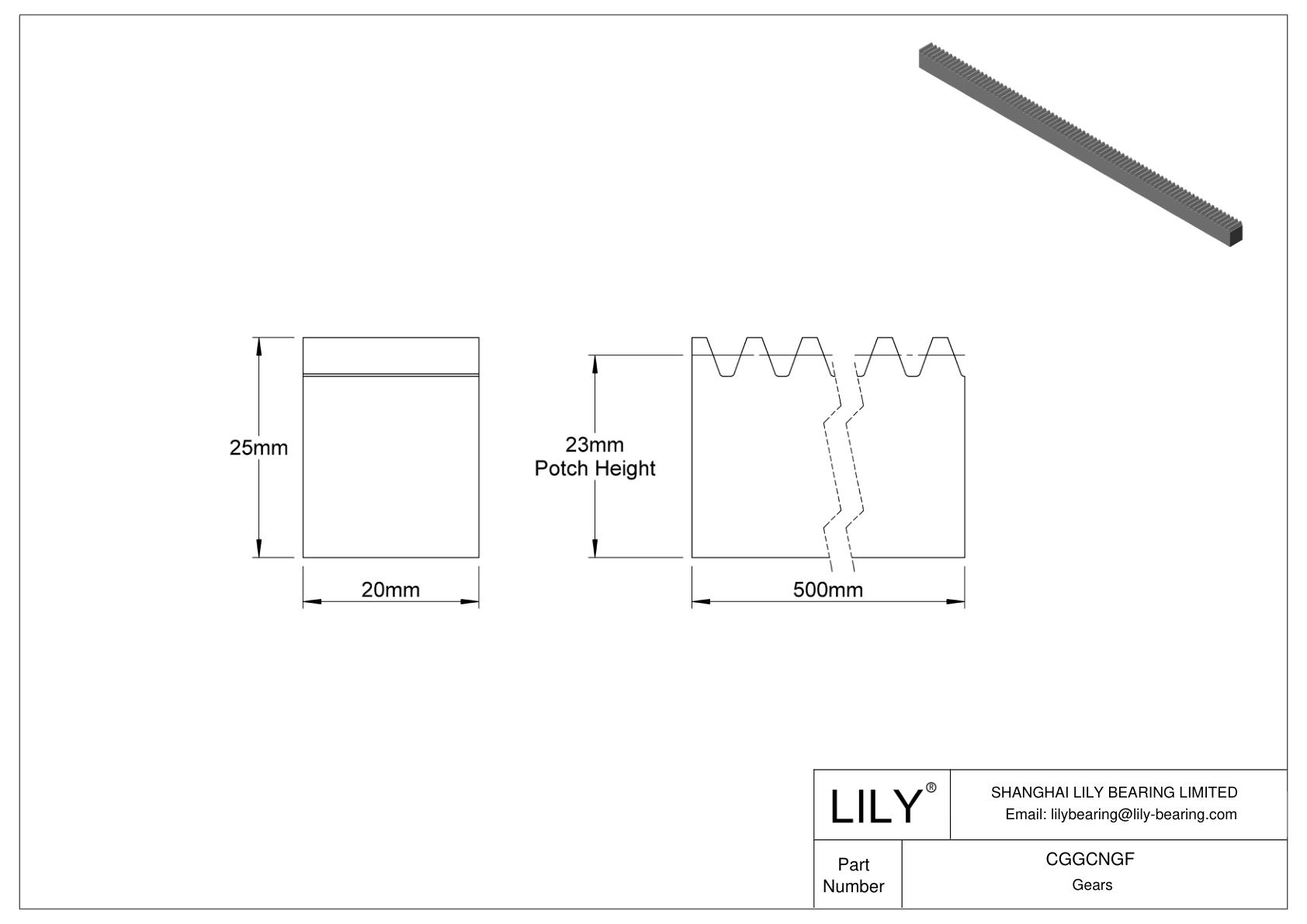 CGGCNGF 塑料公制齿轮齿条 - 20° 压力角 cad drawing