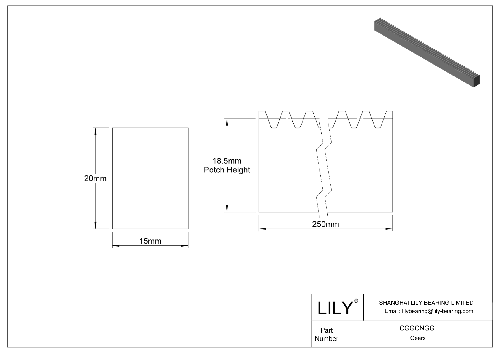 CGGCNGG Cremallera métrica de plástico - Ángulo de presión de 20 cad drawing