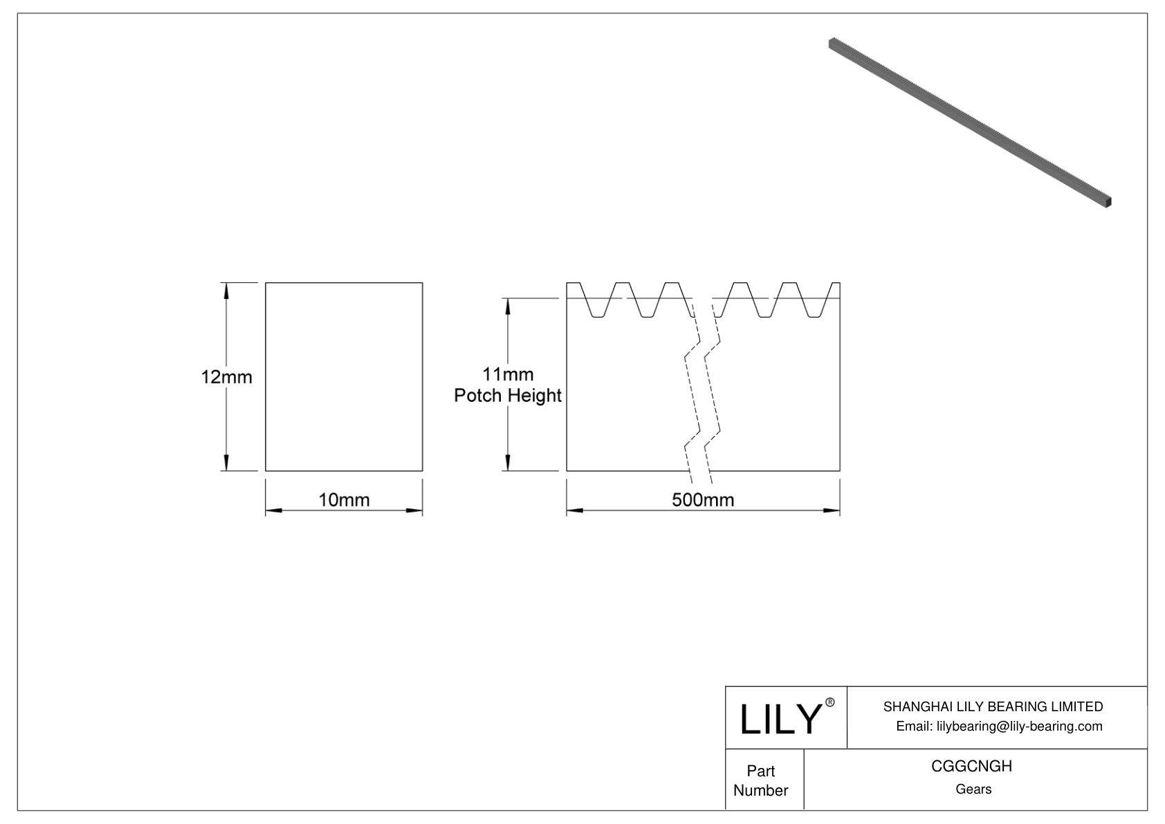 CGGCNGH Cremallera métrica de plástico - Ángulo de presión de 20 cad drawing