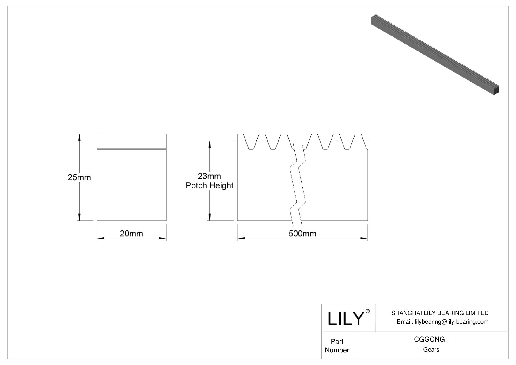 CGGCNGI Cremallera métrica de plástico - Ángulo de presión de 20 cad drawing