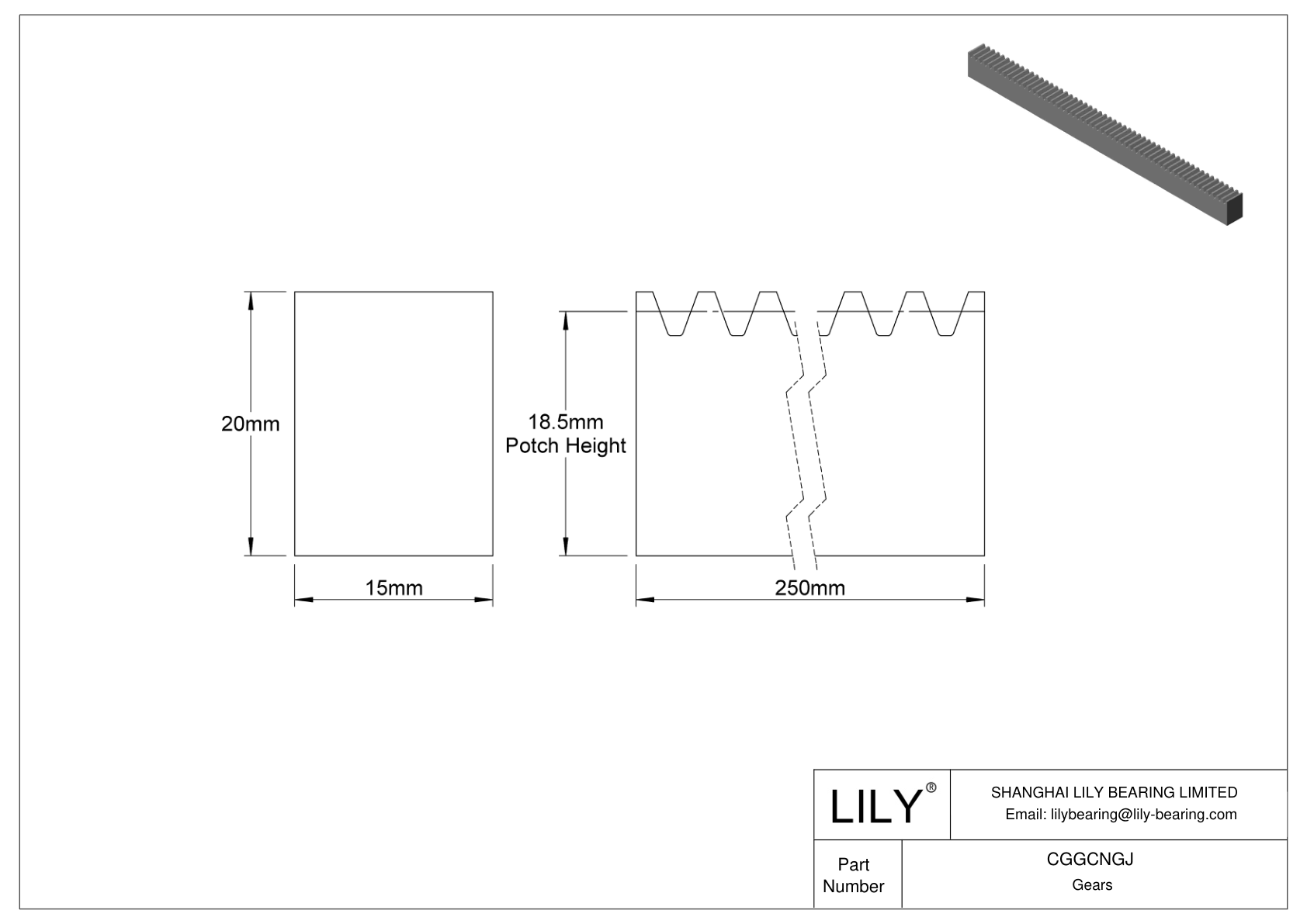 CGGCNGJ 塑料公制齿轮齿条 - 20° 压力角 cad drawing