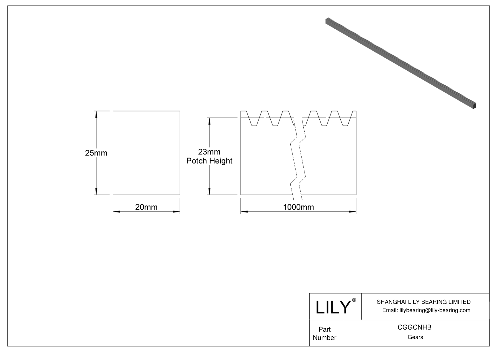 CGGCNHB Cremallera métrica de plástico - Ángulo de presión de 20 cad drawing