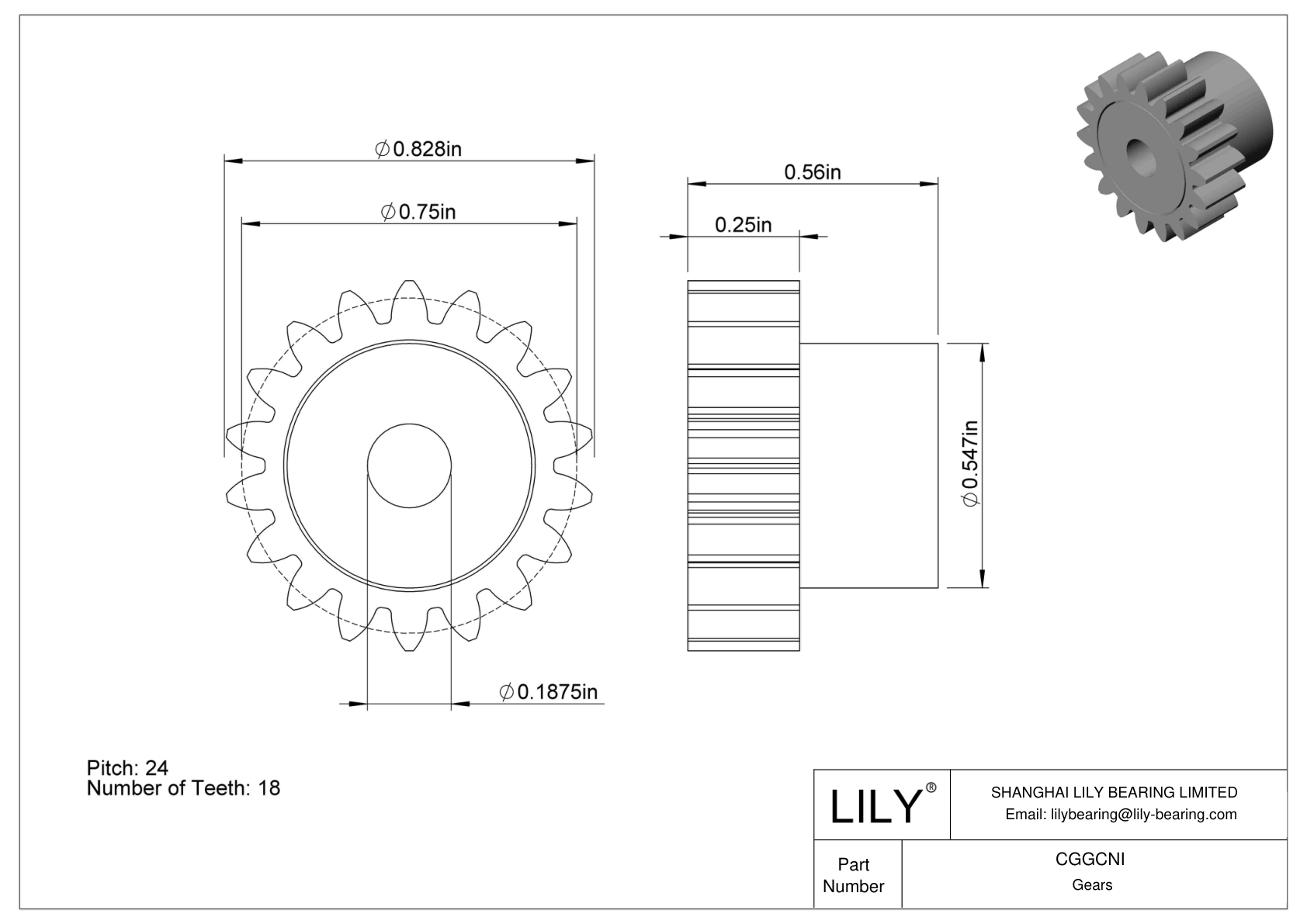 CGGCNI 塑料英制齿轮 - 20° 压力角 cad drawing