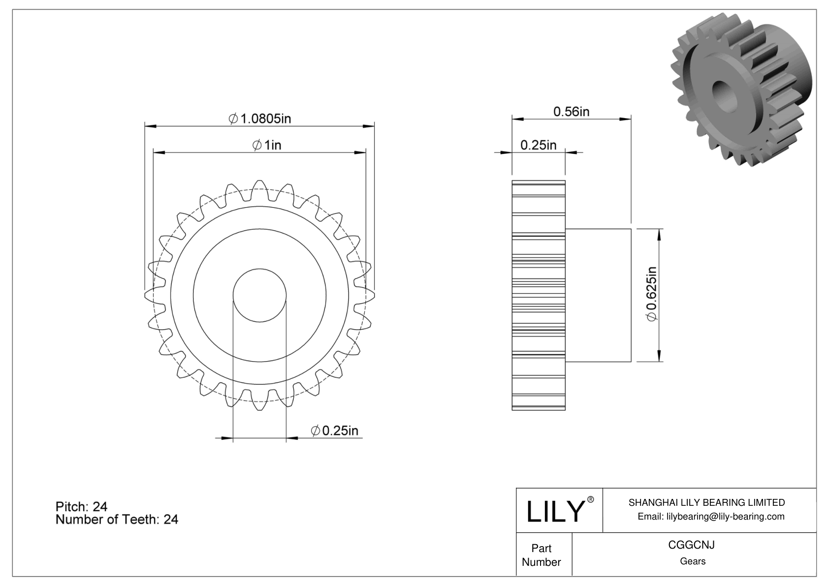 CGGCNJ 塑料英制齿轮 - 20° 压力角 cad drawing