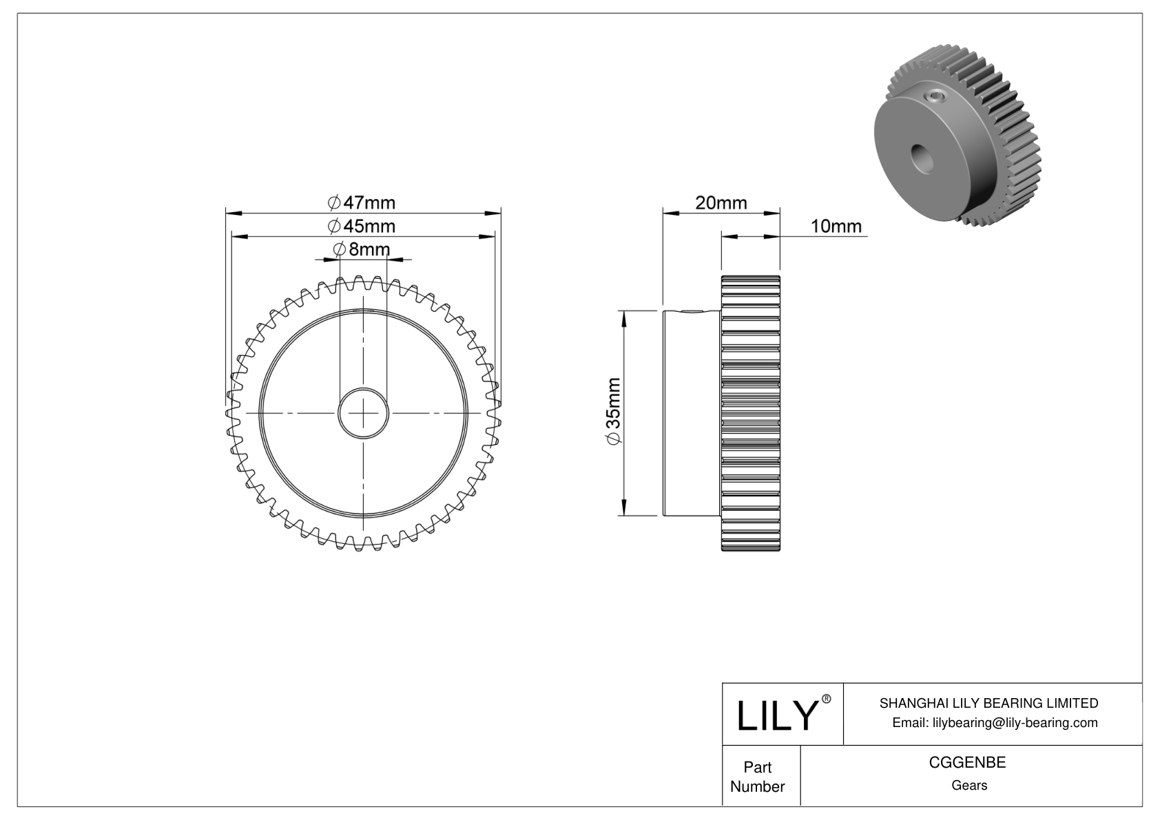 CGGENBE Metal Metric Gears - 20° Pressure Angle cad drawing