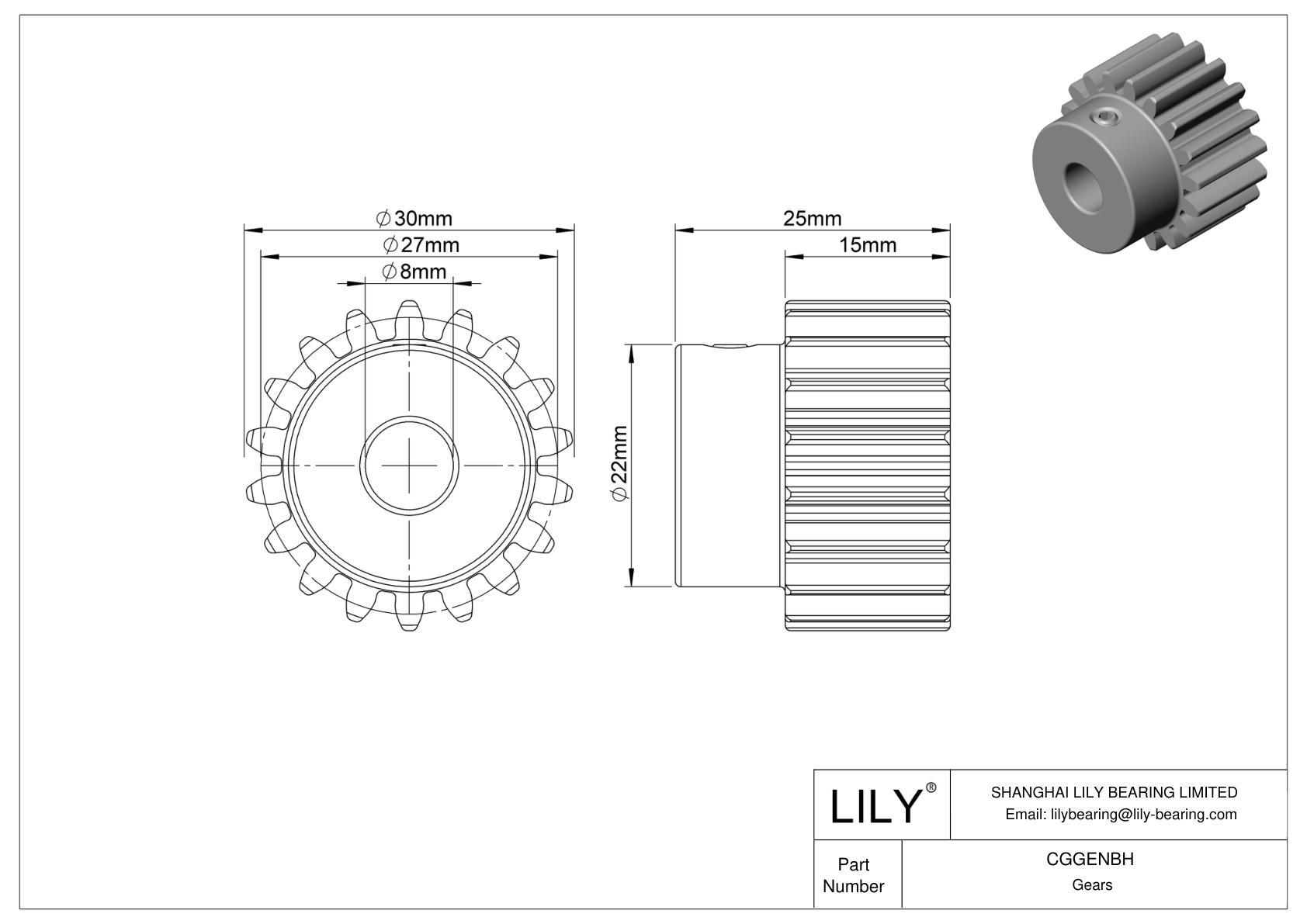 CGGENBH Metal Metric Gears - 20° Pressure Angle cad drawing