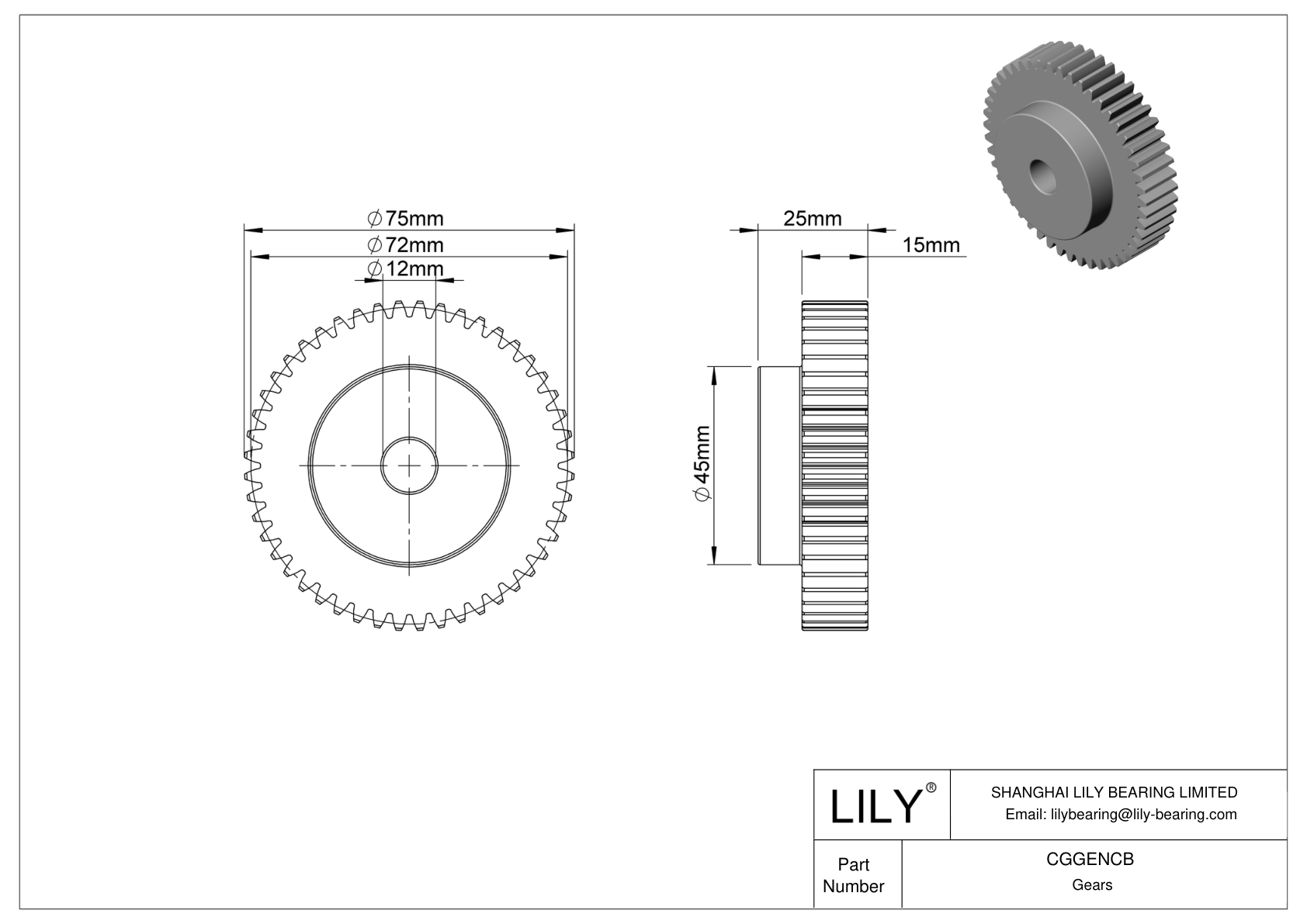 CGGENCB Engranajes métricos metálicos - Ángulo de presión de 20 cad drawing