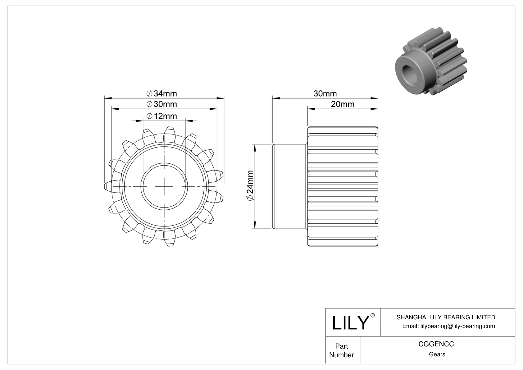 CGGENCC 金属公制齿轮 - 20° 压力角 cad drawing