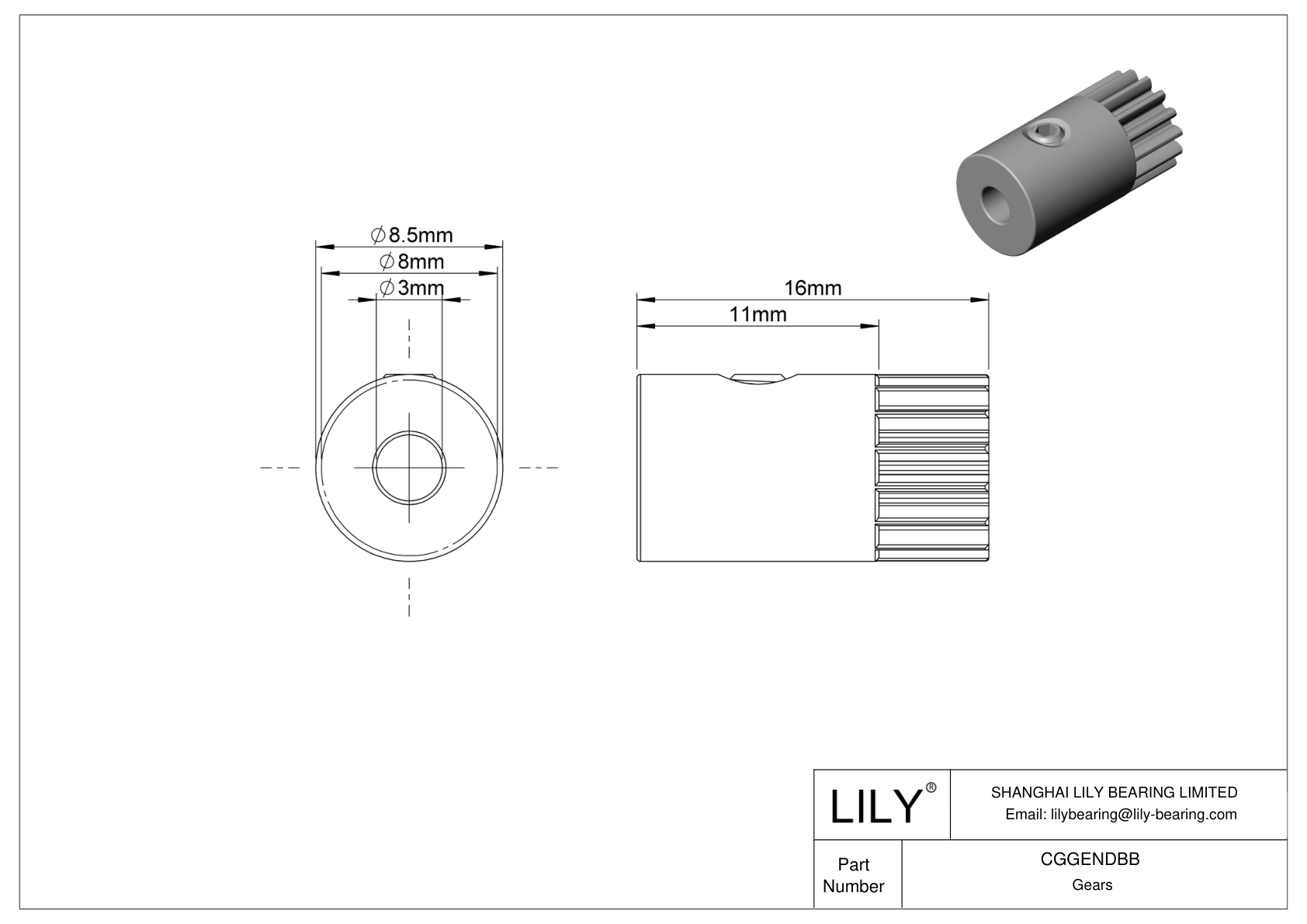 CGGENDBB Metal Metric Gears - 20° Pressure Angle cad drawing