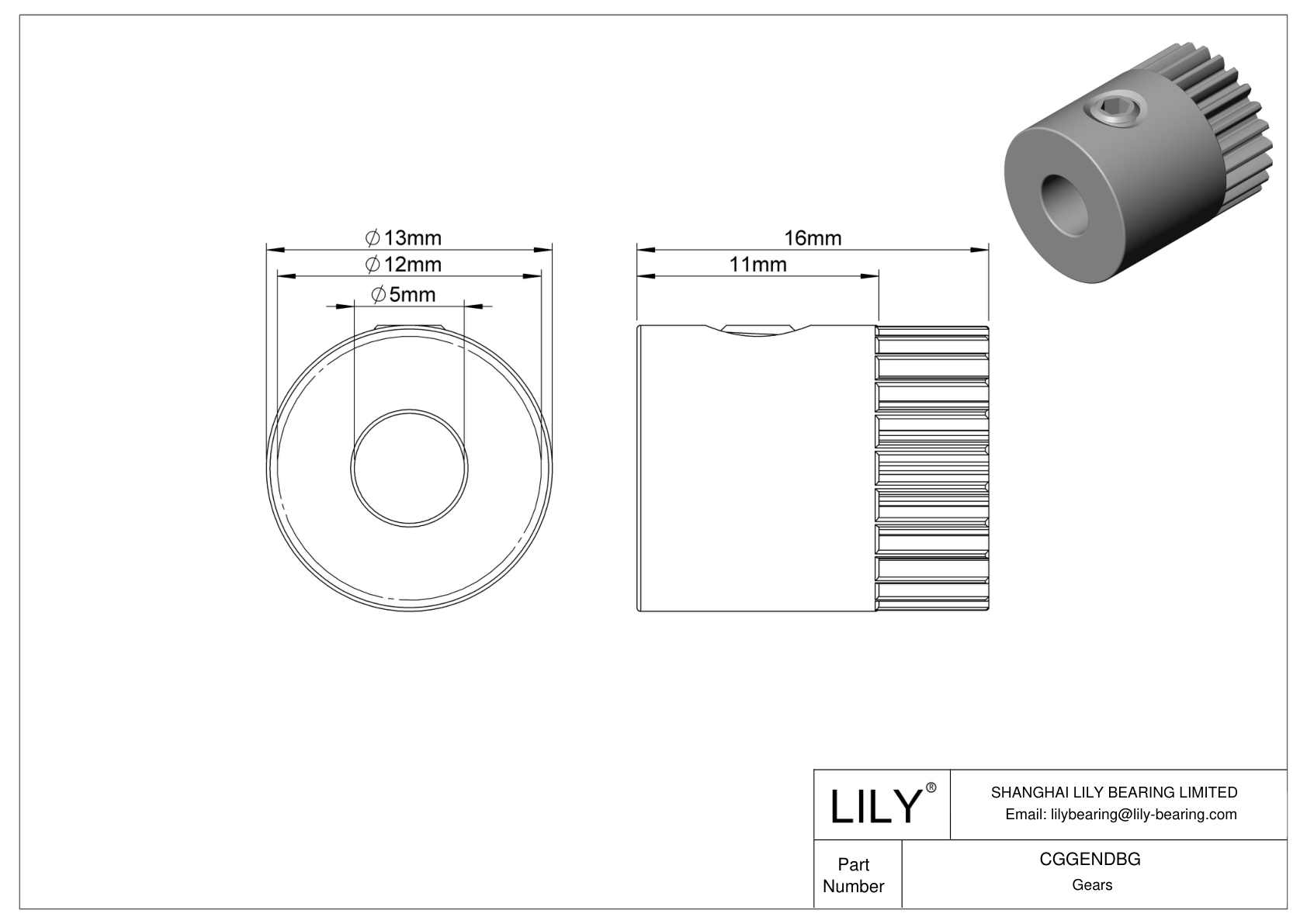 CGGENDBG Metal Metric Gears - 20° Pressure Angle cad drawing