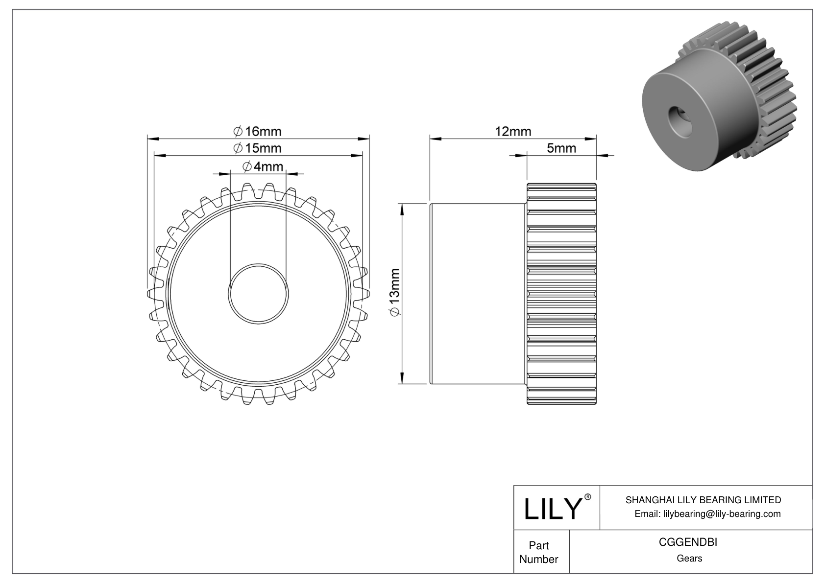 CGGENDBI Metal Metric Gears - 20° Pressure Angle cad drawing