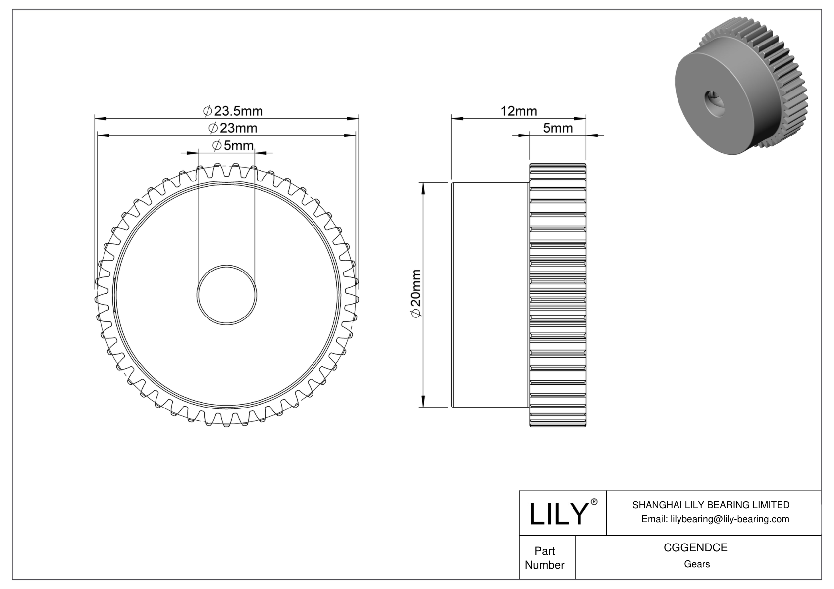 CGGENDCE Metal Metric Gears - 20° Pressure Angle cad drawing