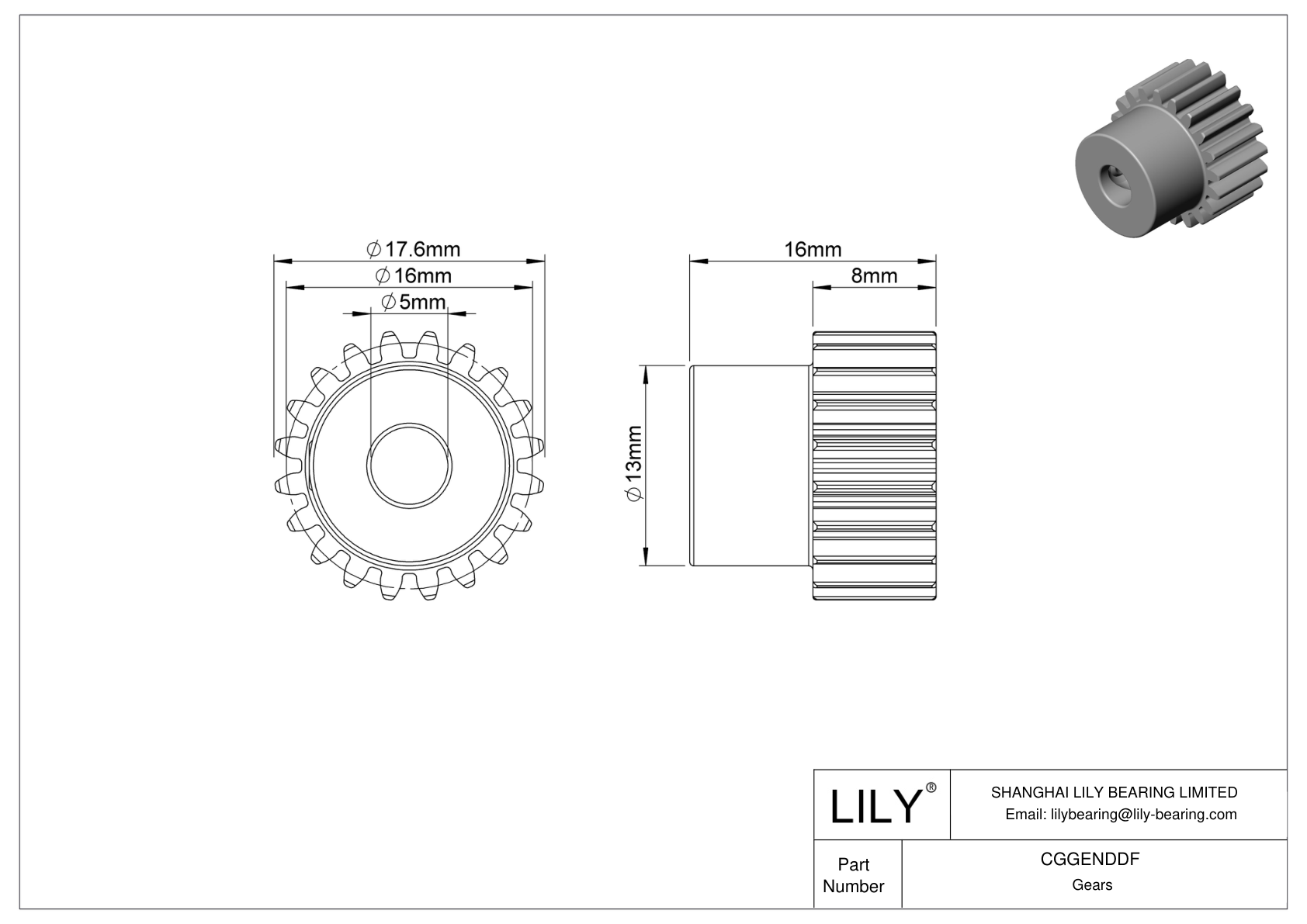 CGGENDDF 金属公制齿轮 - 20° 压力角 cad drawing