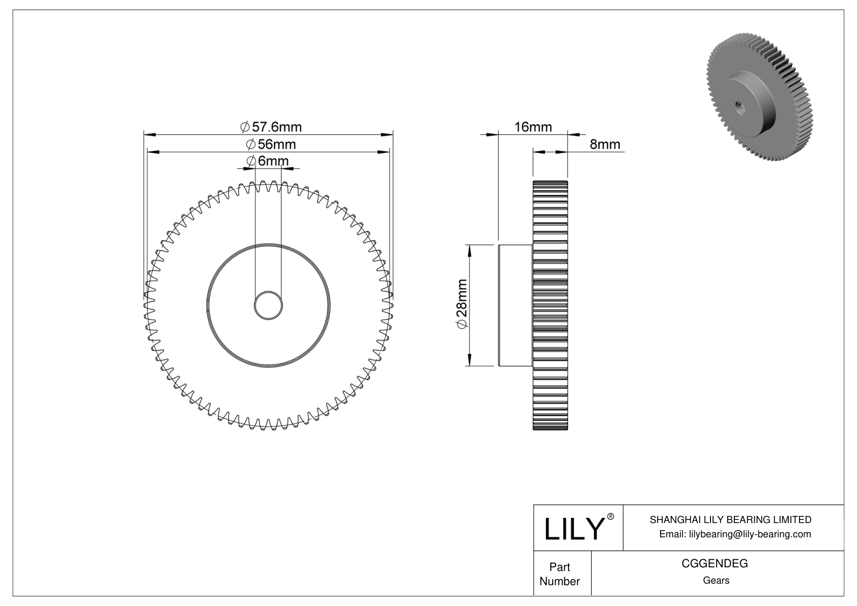 CGGENDEG Metal Metric Gears - 20° Pressure Angle cad drawing