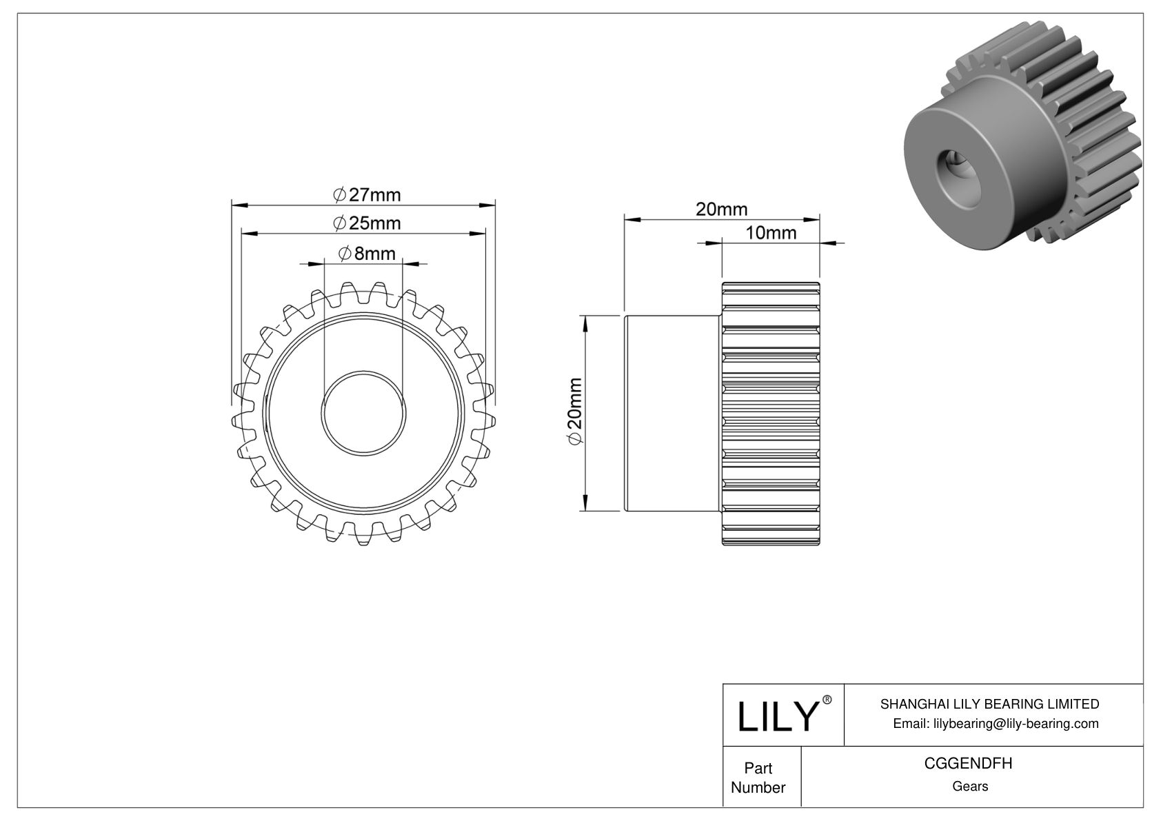 CGGENDFH 金属公制齿轮 - 20° 压力角 cad drawing