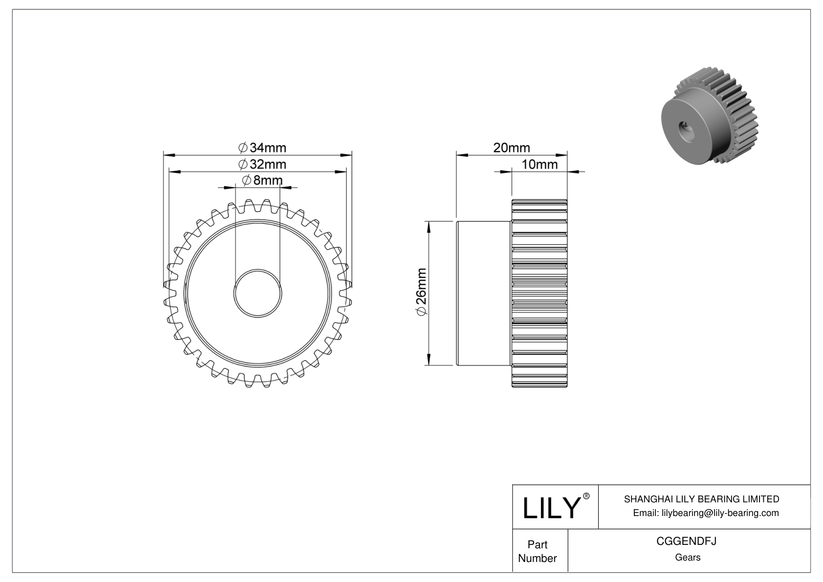 CGGENDFJ Metal Metric Gears - 20° Pressure Angle cad drawing