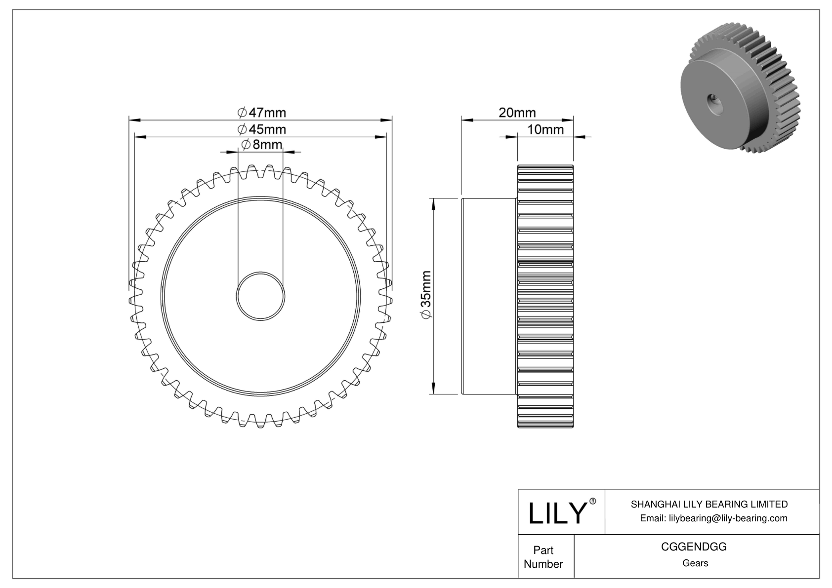 CGGENDGG Metal Metric Gears - 20° Pressure Angle cad drawing