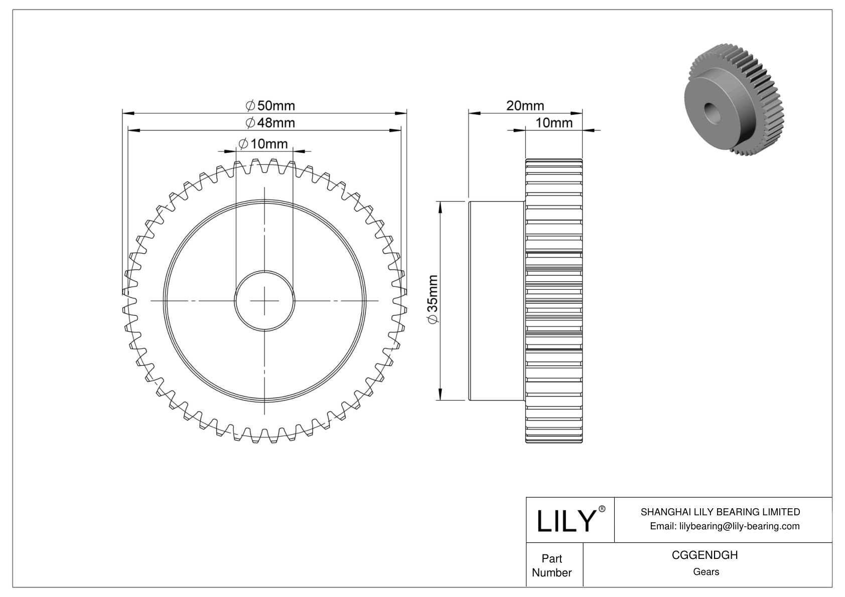 CGGENDGH Metal Metric Gears - 20° Pressure Angle cad drawing