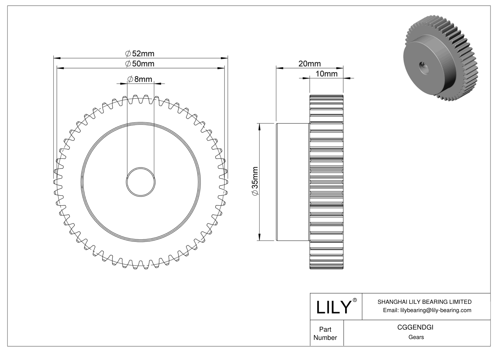 CGGENDGI Metal Metric Gears - 20° Pressure Angle cad drawing