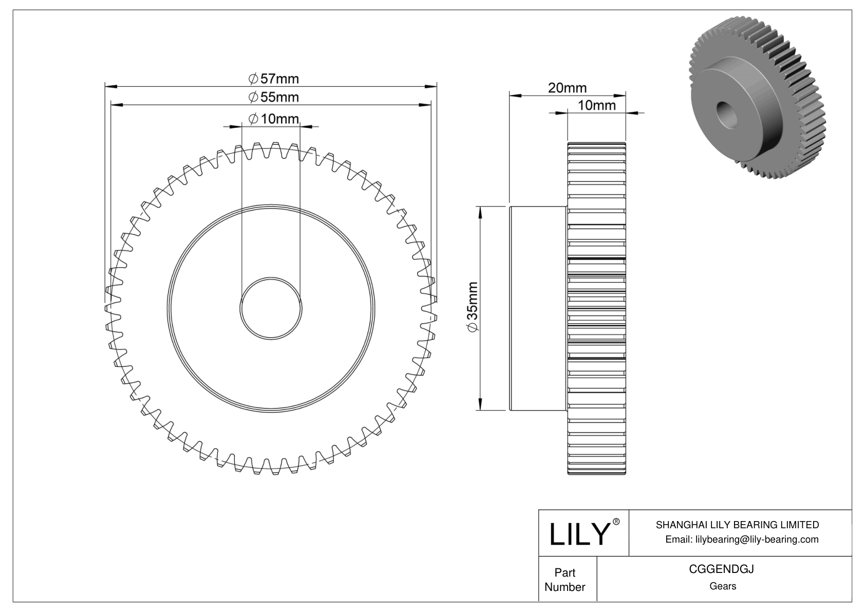 CGGENDGJ Metal Metric Gears - 20° Pressure Angle cad drawing