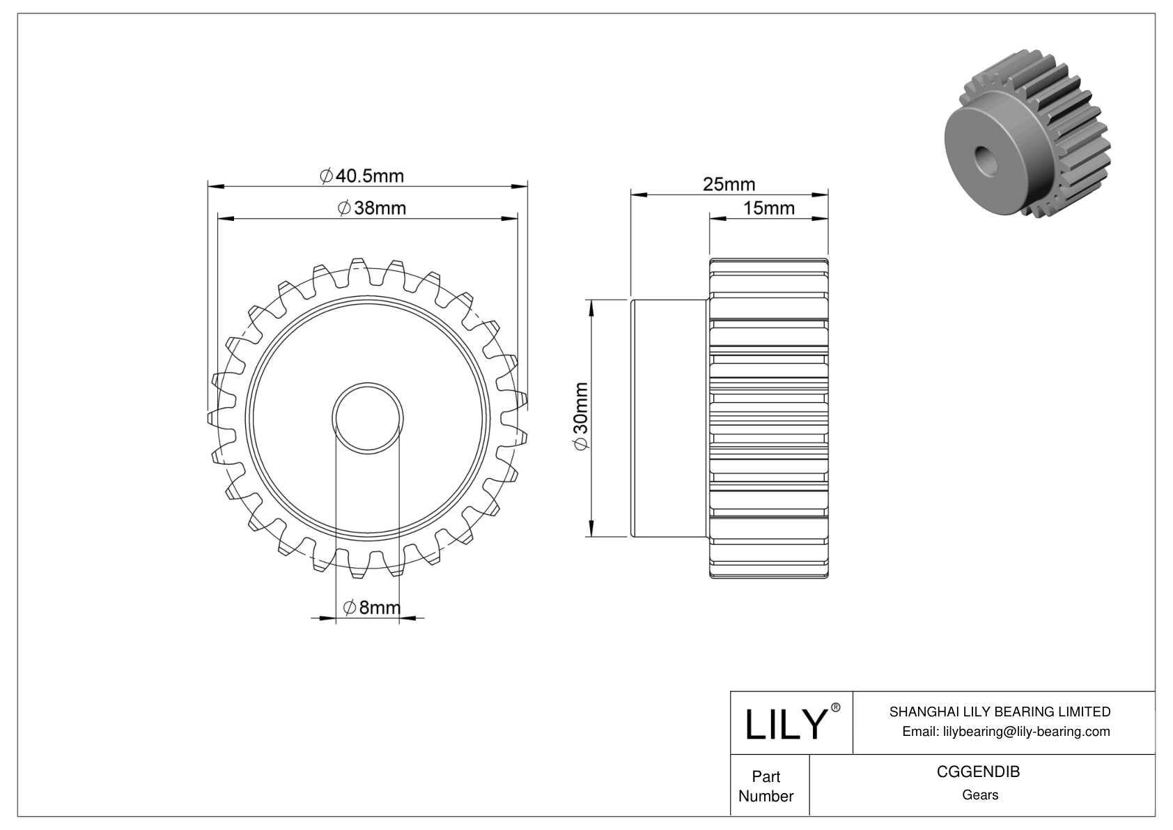 CGGENDIB Metal Metric Gears - 20° Pressure Angle cad drawing