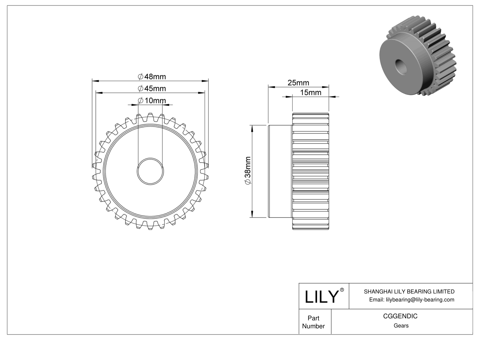 CGGENDIC Metal Metric Gears - 20° Pressure Angle cad drawing