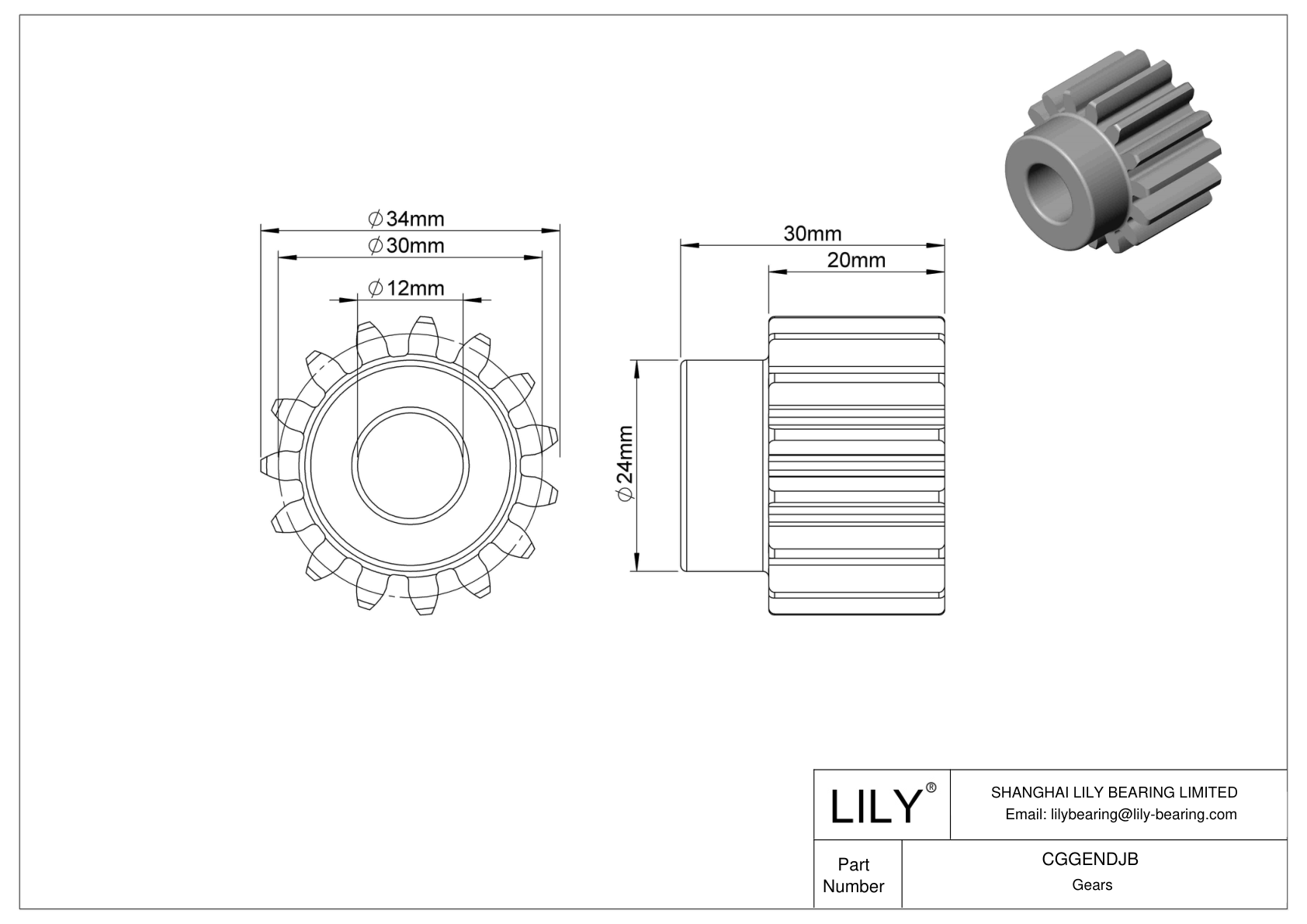 CGGENDJB 金属公制齿轮 - 20° 压力角 cad drawing