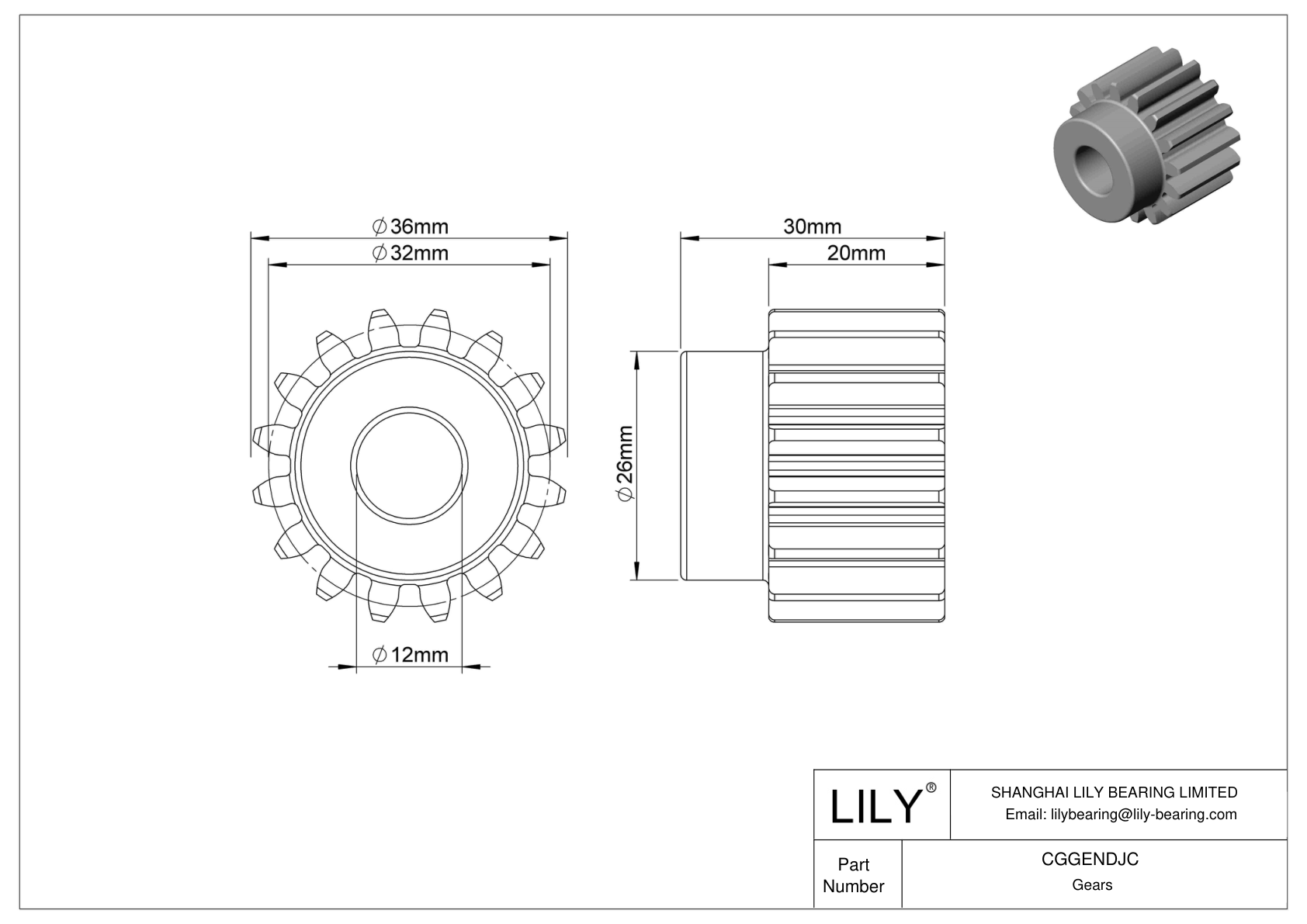 CGGENDJC 金属公制齿轮 - 20° 压力角 cad drawing