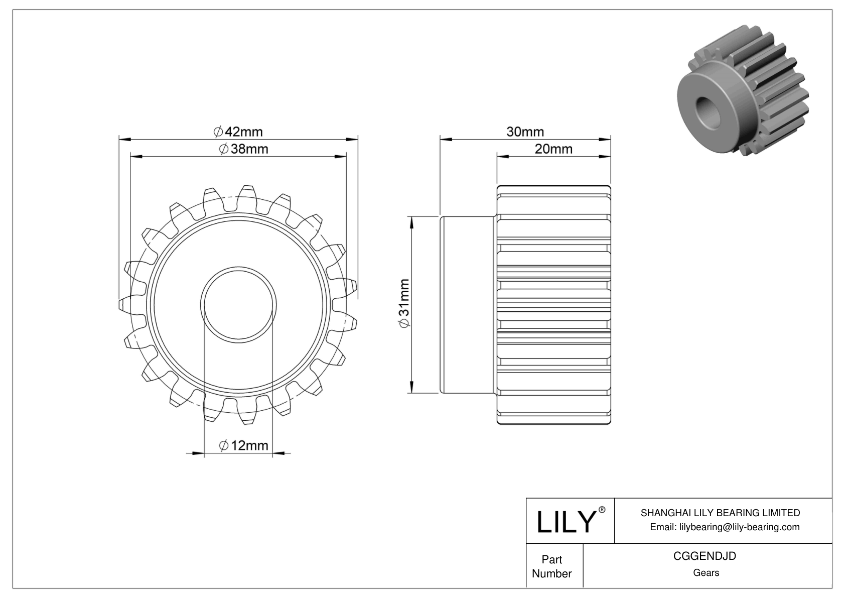 CGGENDJD 金属公制齿轮 - 20° 压力角 cad drawing