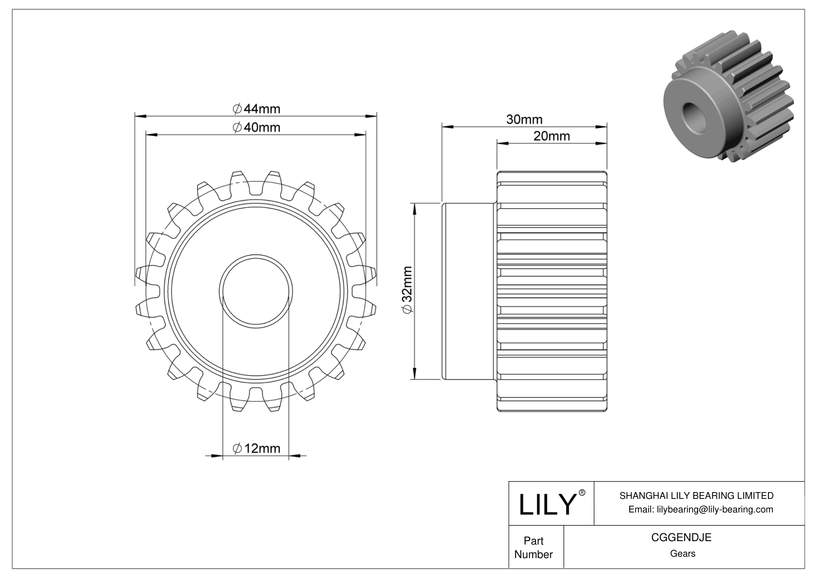 CGGENDJE Engranajes métricos metálicos - Ángulo de presión de 20 cad drawing