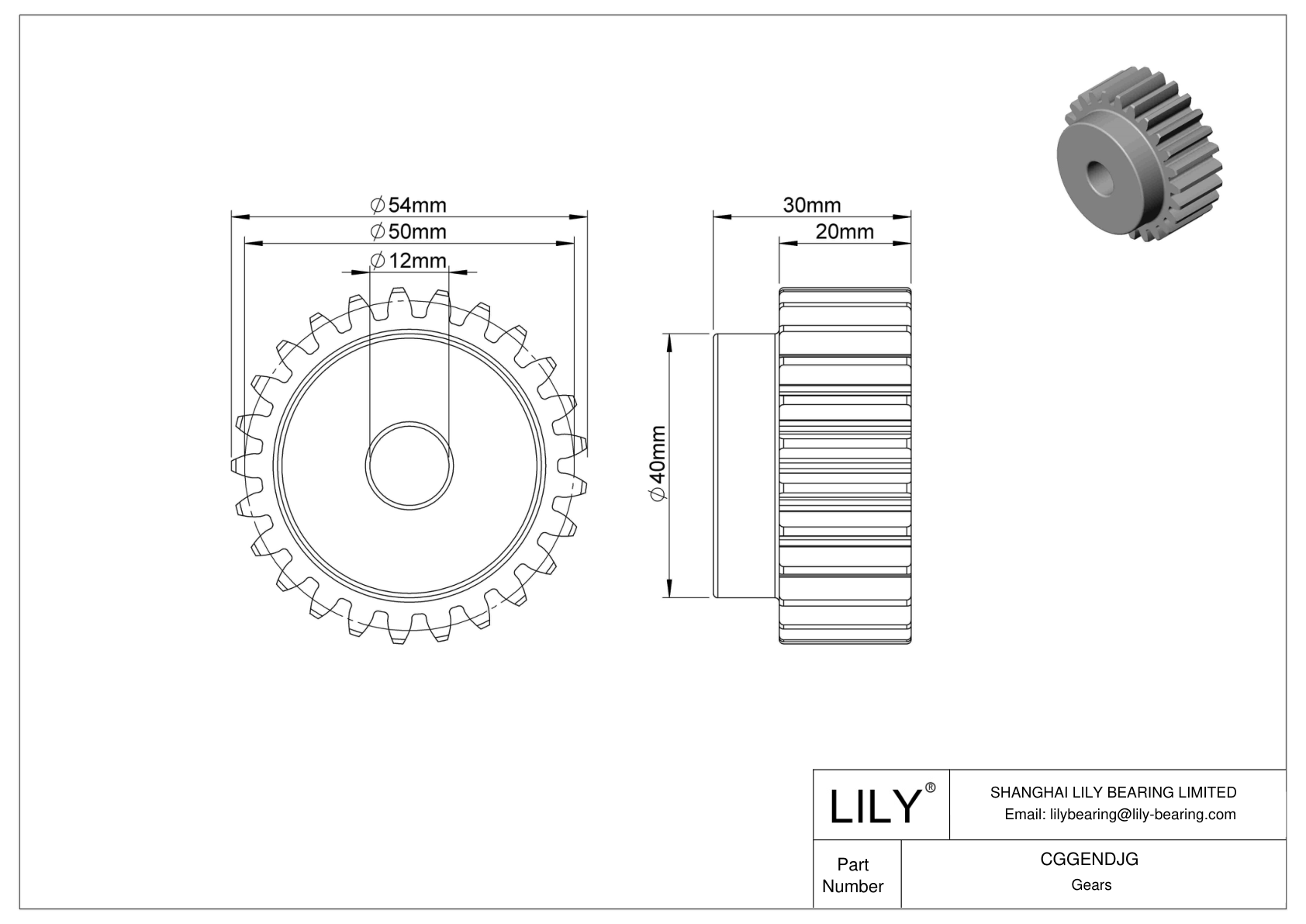 CGGENDJG 金属公制齿轮 - 20° 压力角 cad drawing