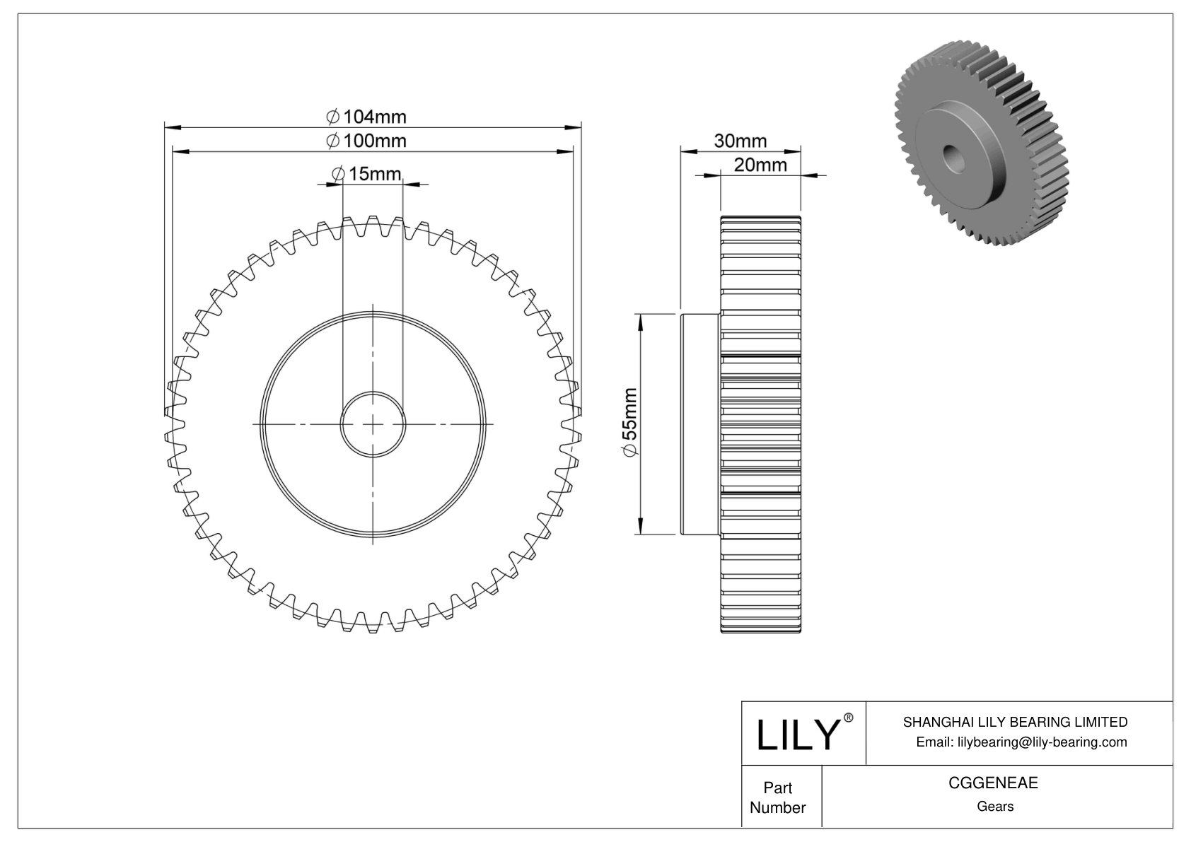 CGGENEAE 金属公制齿轮 - 20° 压力角 cad drawing