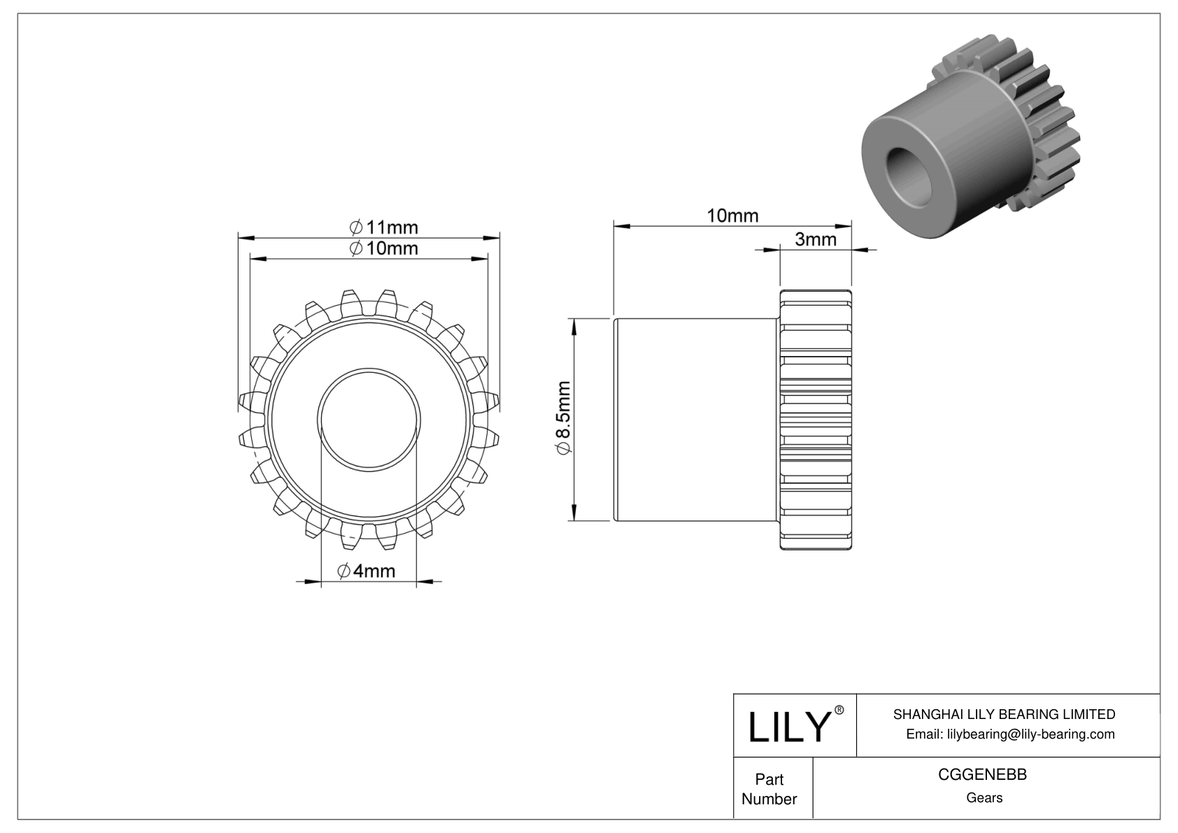 CGGENEBB Metal Metric Gears - 20° Pressure Angle cad drawing