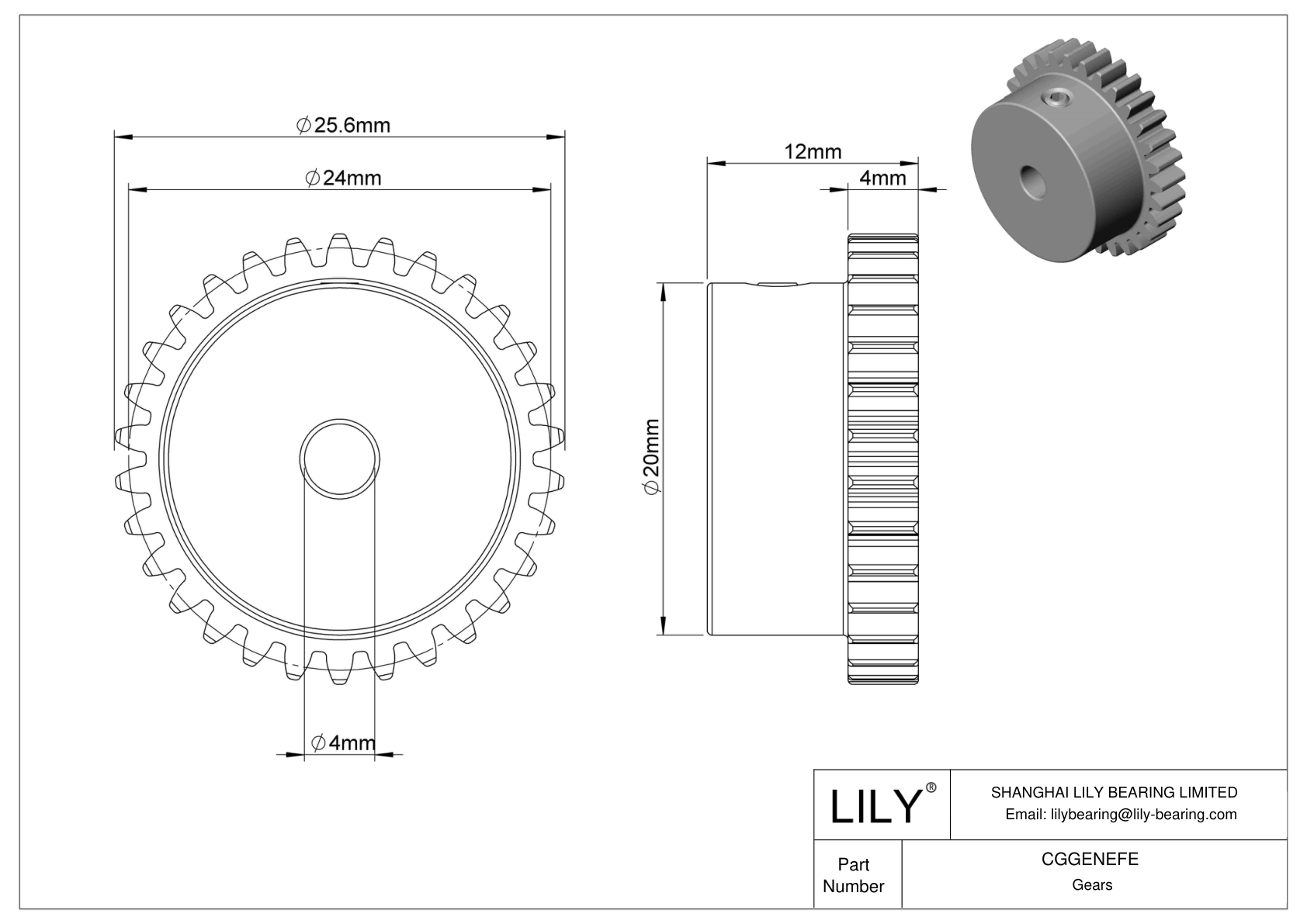 CGGENEFE Metal Metric Gears - 20° Pressure Angle cad drawing