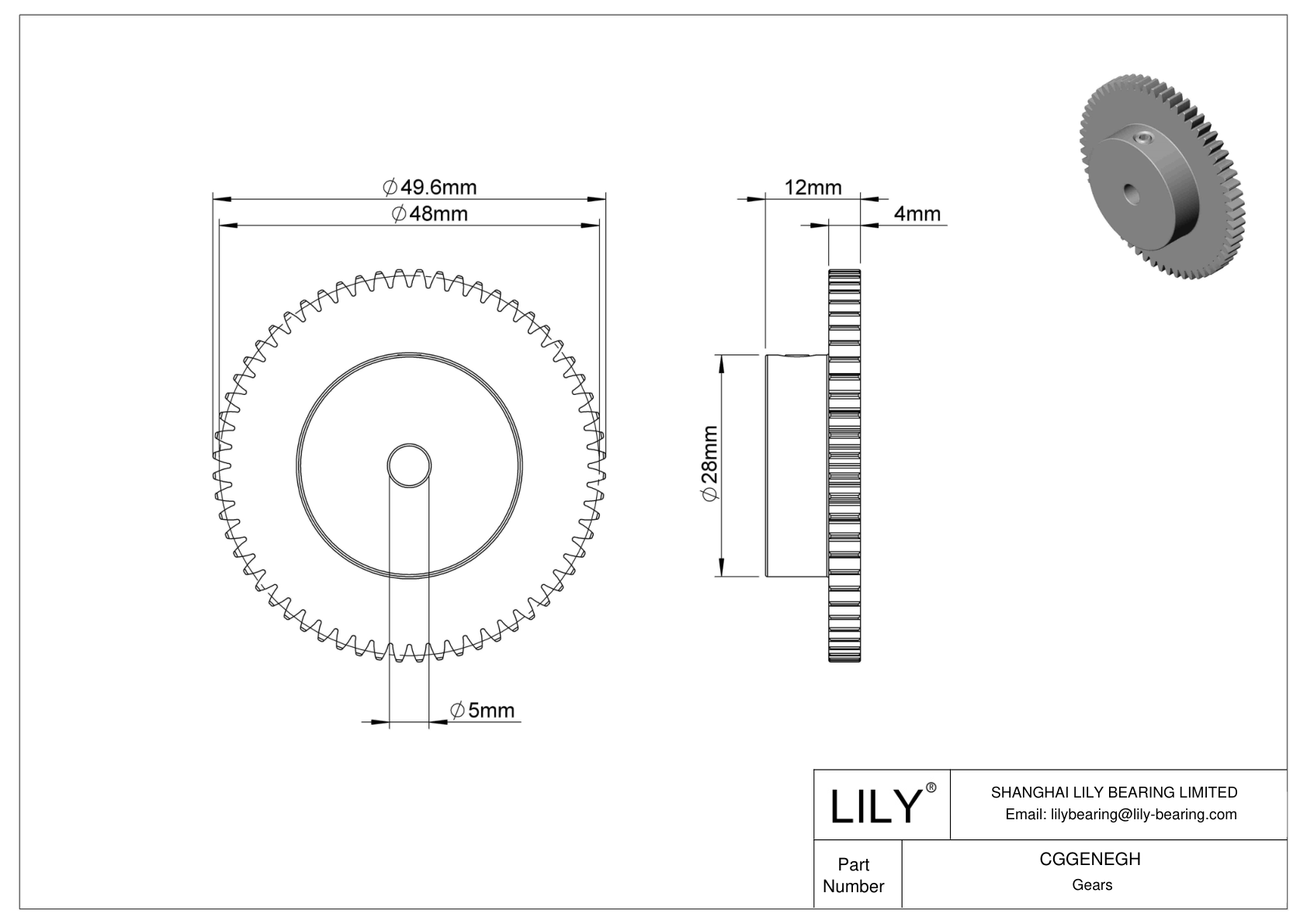 CGGENEGH Metal Metric Gears - 20° Pressure Angle cad drawing