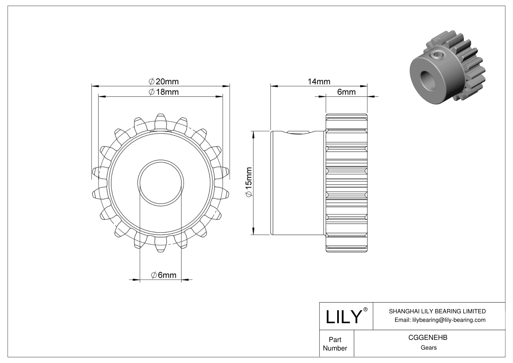 CGGENEHB Metal Metric Gears - 20° Pressure Angle cad drawing