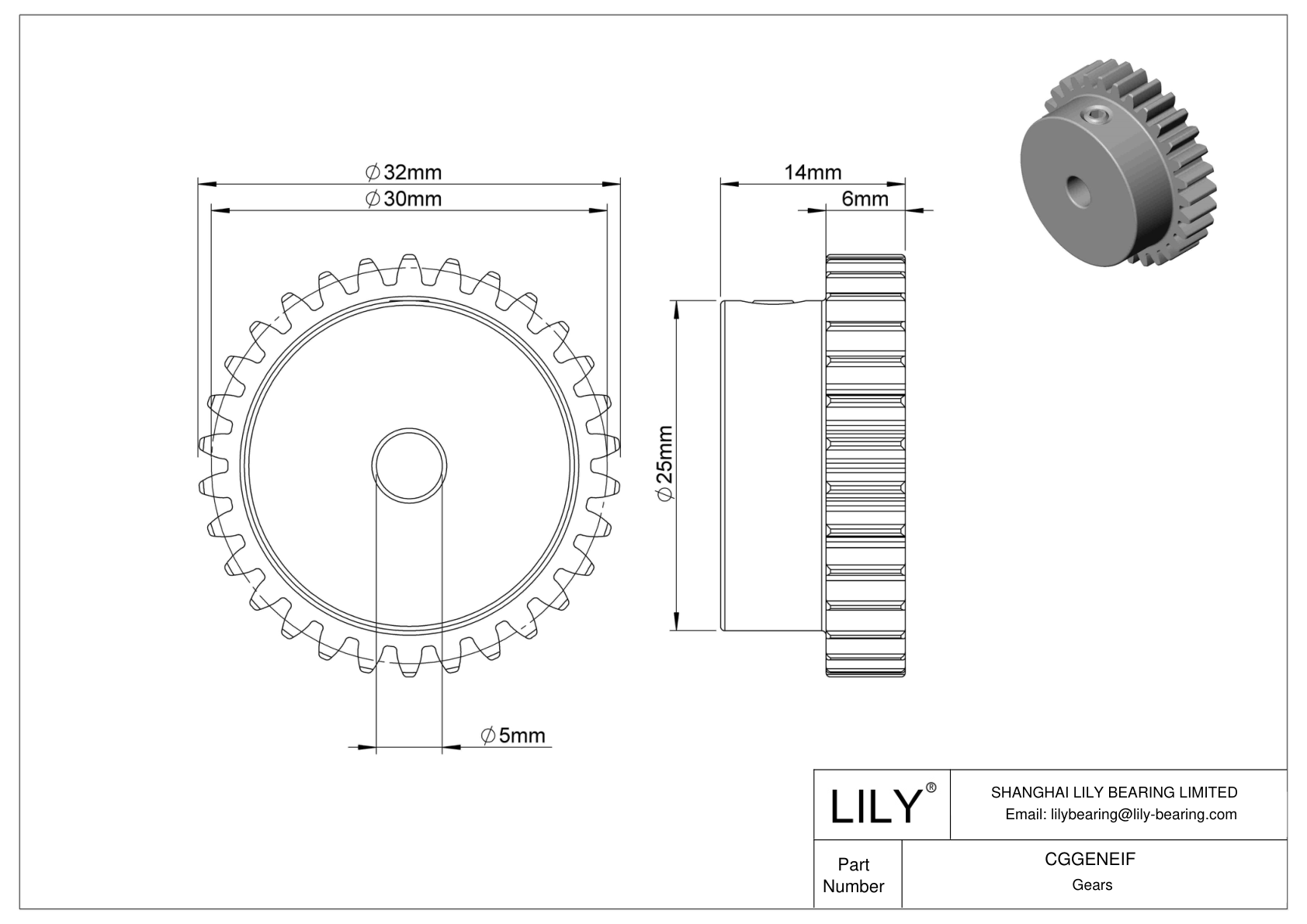 CGGENEIF Metal Metric Gears - 20° Pressure Angle cad drawing