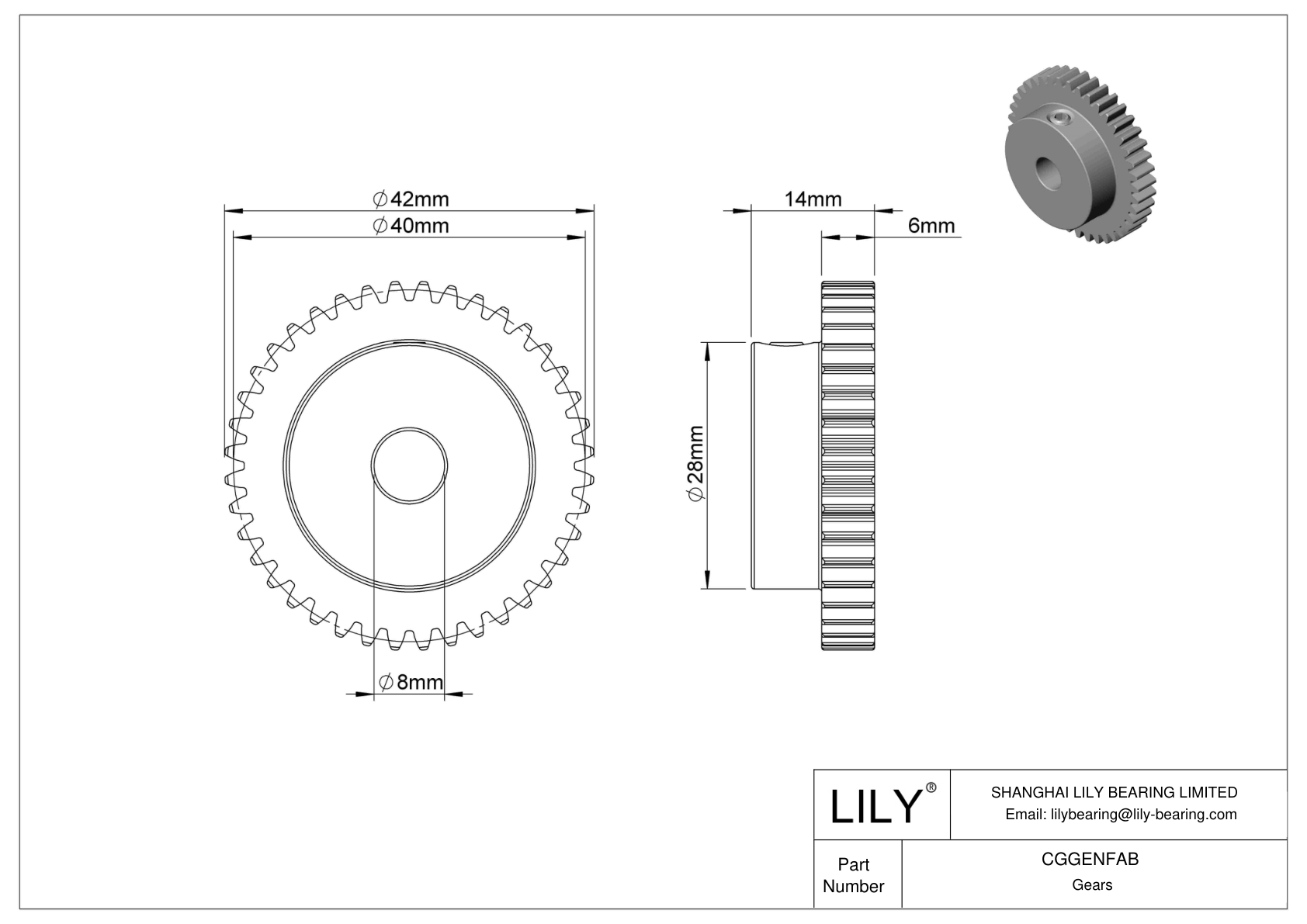 CGGENFAB Metal Metric Gears - 20° Pressure Angle cad drawing