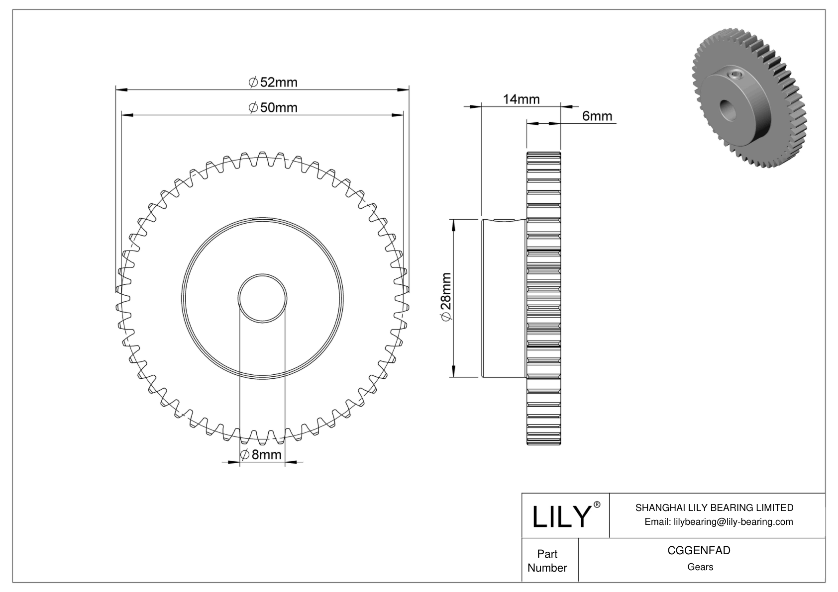 CGGENFAD Metal Metric Gears - 20° Pressure Angle cad drawing