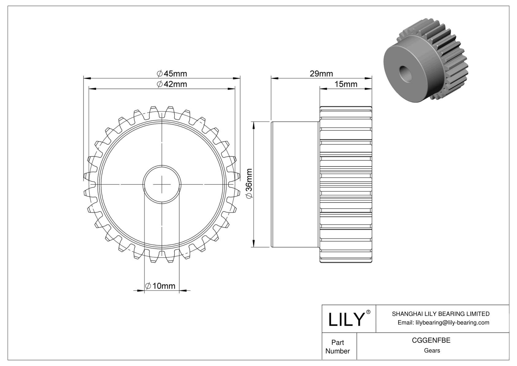 CGGENFBE Metal Metric Gears - 20° Pressure Angle cad drawing