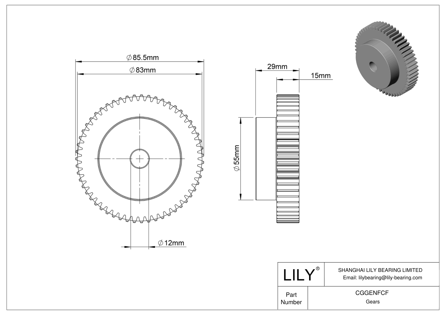 CGGENFCF Engranajes métricos metálicos - Ángulo de presión de 20 cad drawing