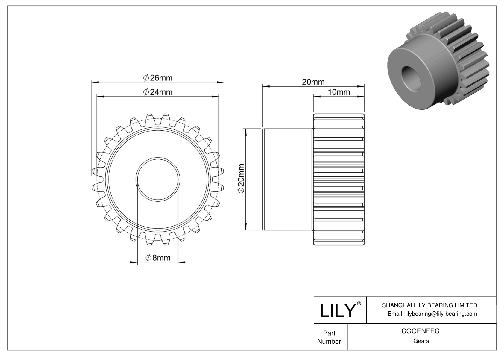 CGGENFEC Metal Metric Gears - 20° Pressure Angle cad drawing