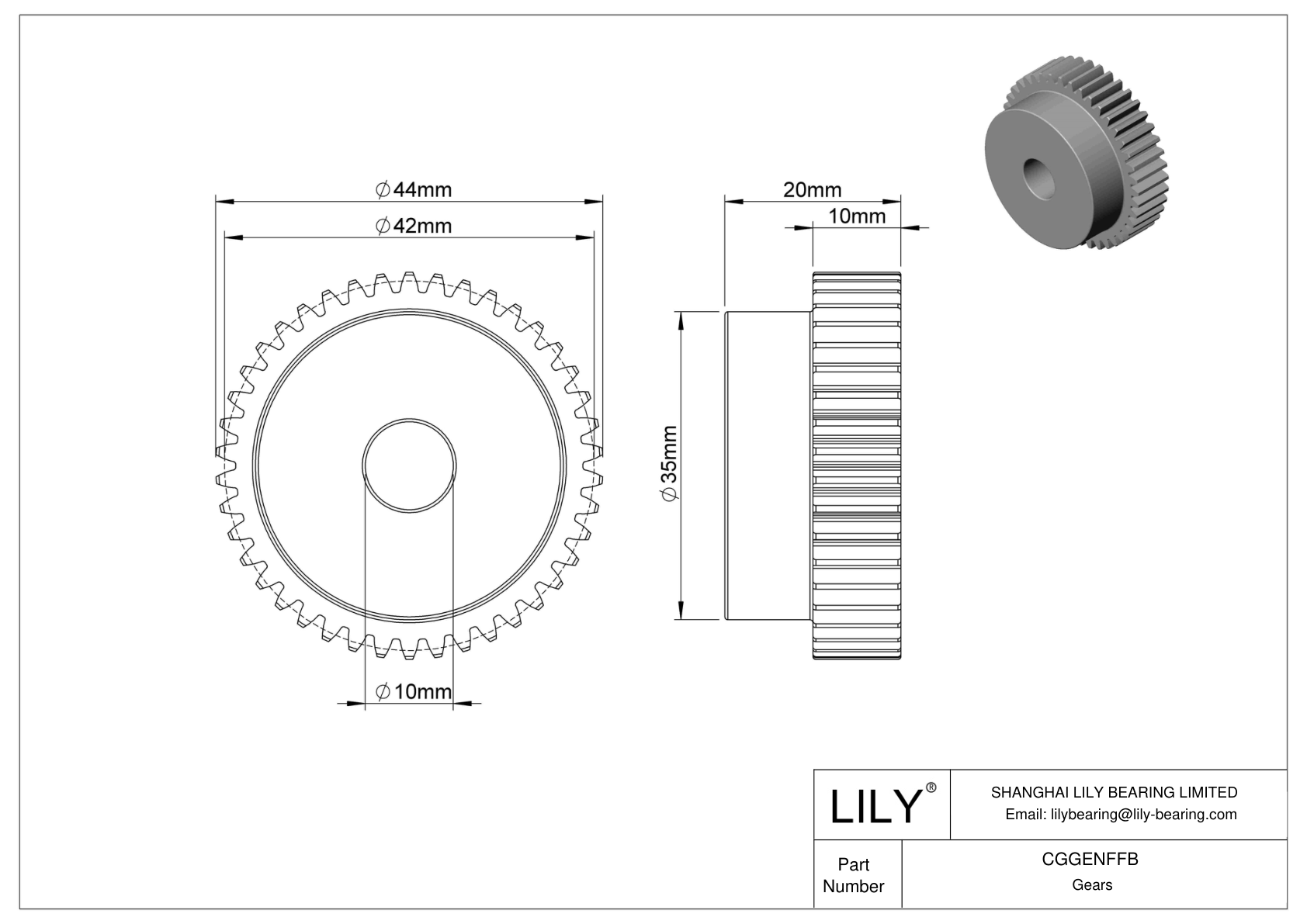 CGGENFFB Metal Metric Gears - 20° Pressure Angle cad drawing