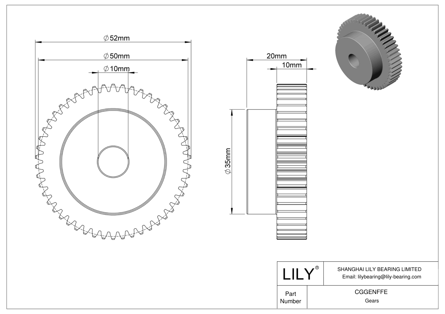 CGGENFFE Metal Metric Gears - 20° Pressure Angle cad drawing