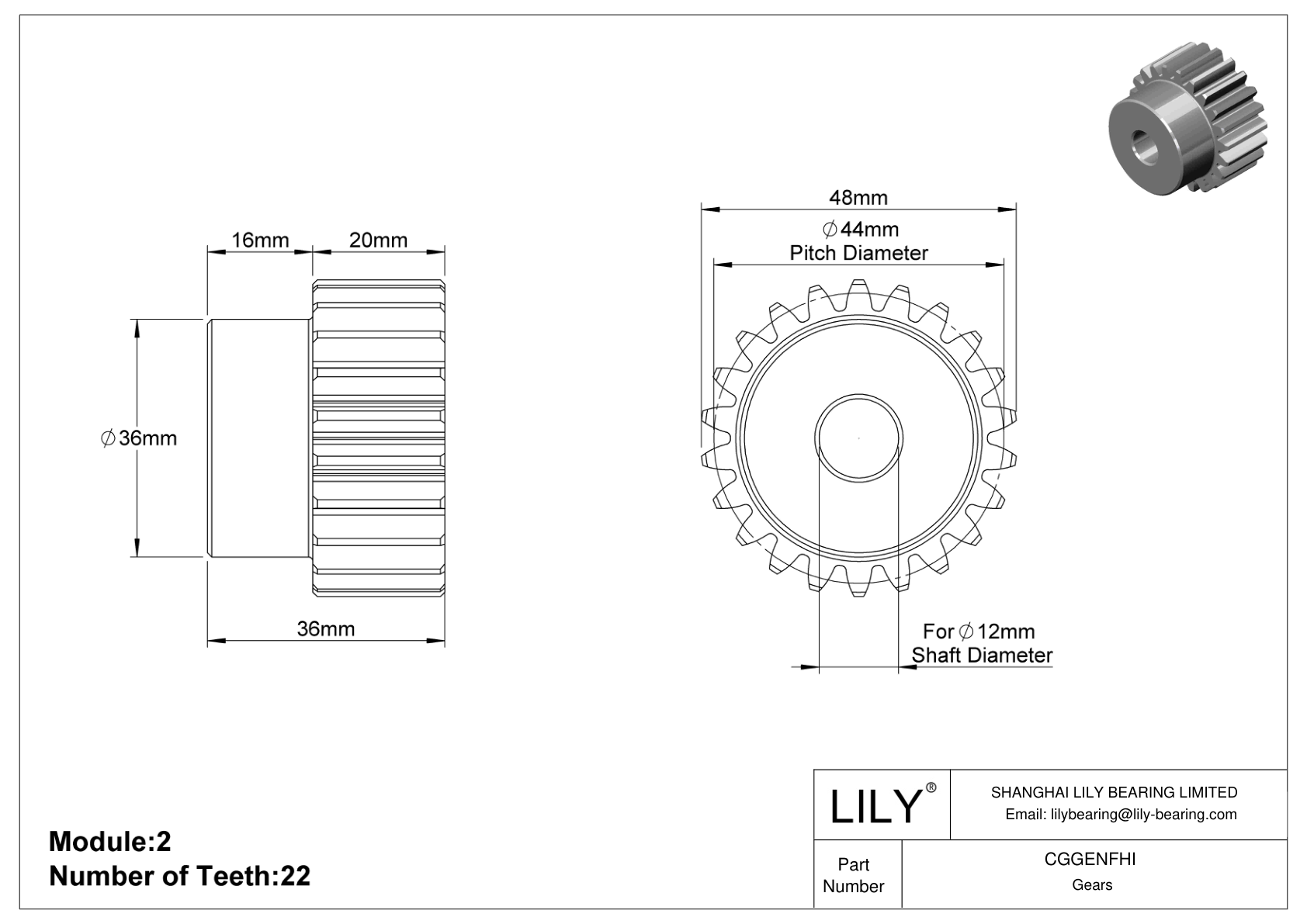 CGGENFHI 金属公制齿轮 - 20° 压力角 cad drawing